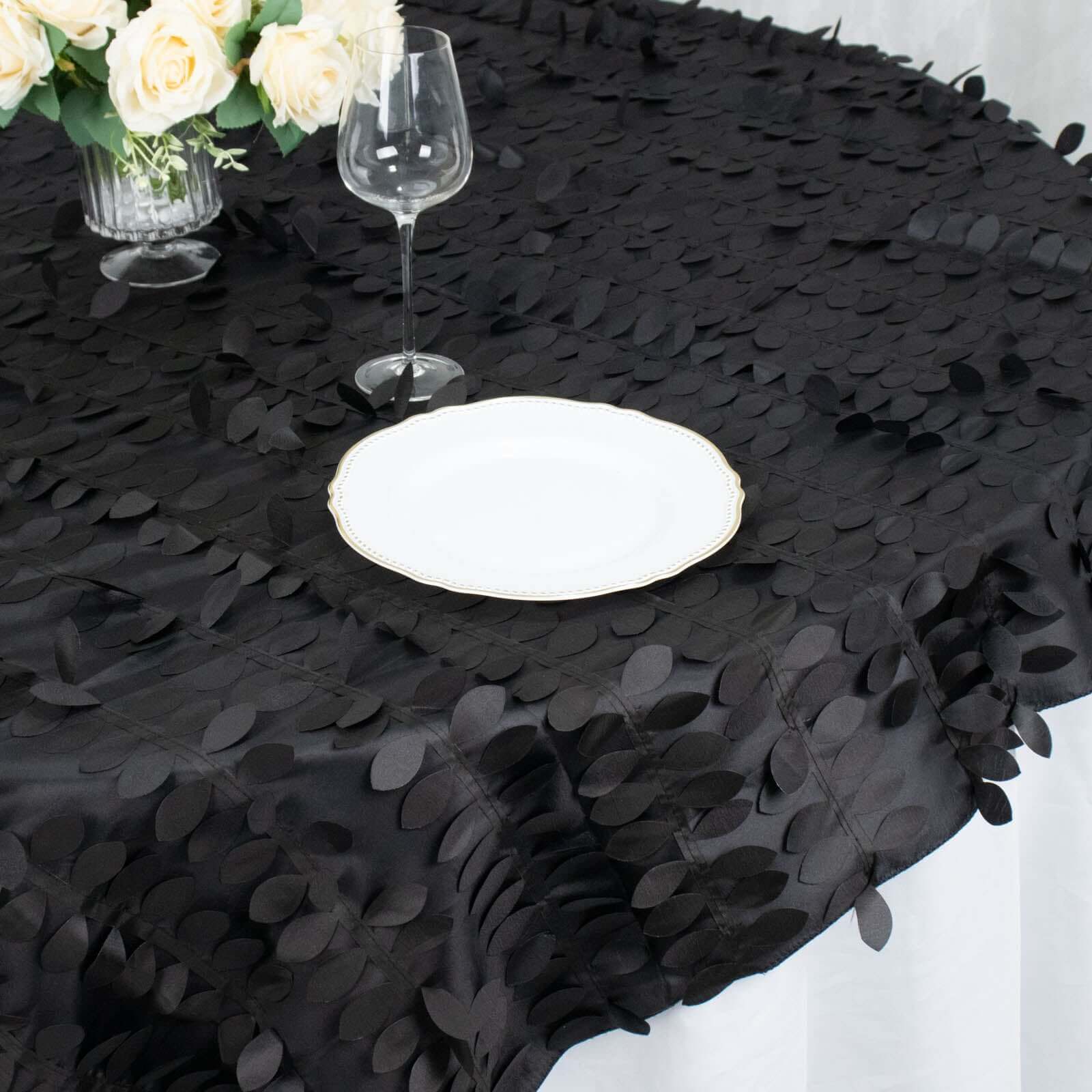Taffeta Table Overlay 72"x72" Black - 3D Leaf Petal Table Topper - Image 8