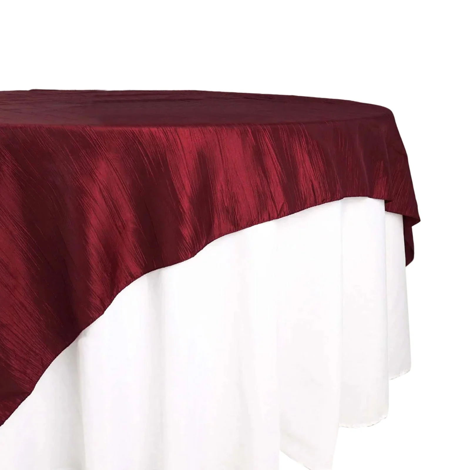 Taffeta Table Overlay 72"x72" Burgundy - Accordion Crinkle Table Topper