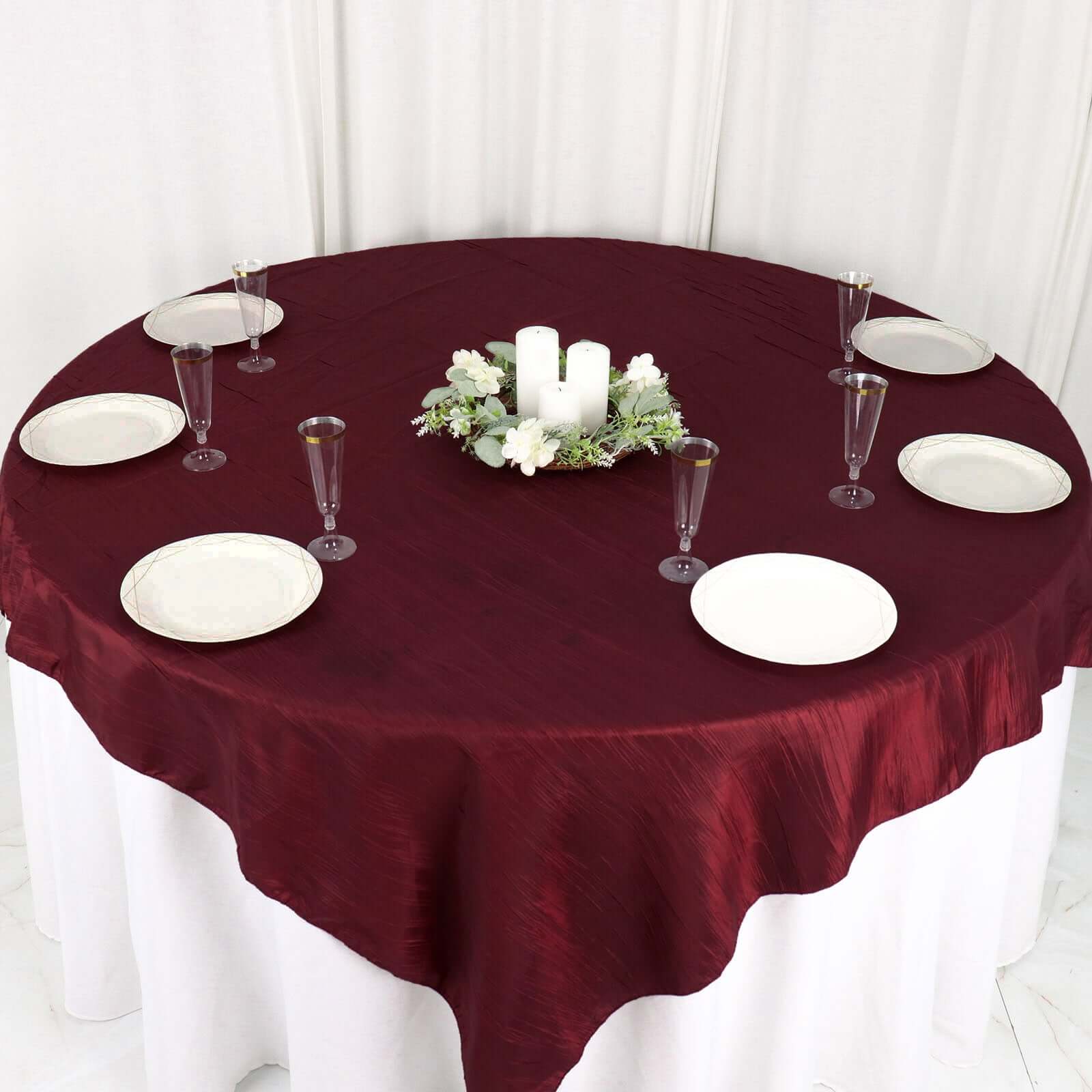 Taffeta Table Overlay 72"x72" Burgundy - Accordion Crinkle Table Topper - Image 2
