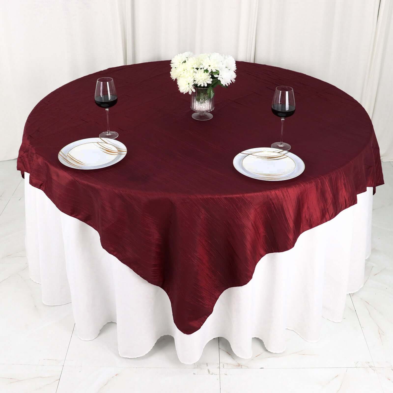 Taffeta Table Overlay 72"x72" Burgundy - Accordion Crinkle Table Topper - Image 5