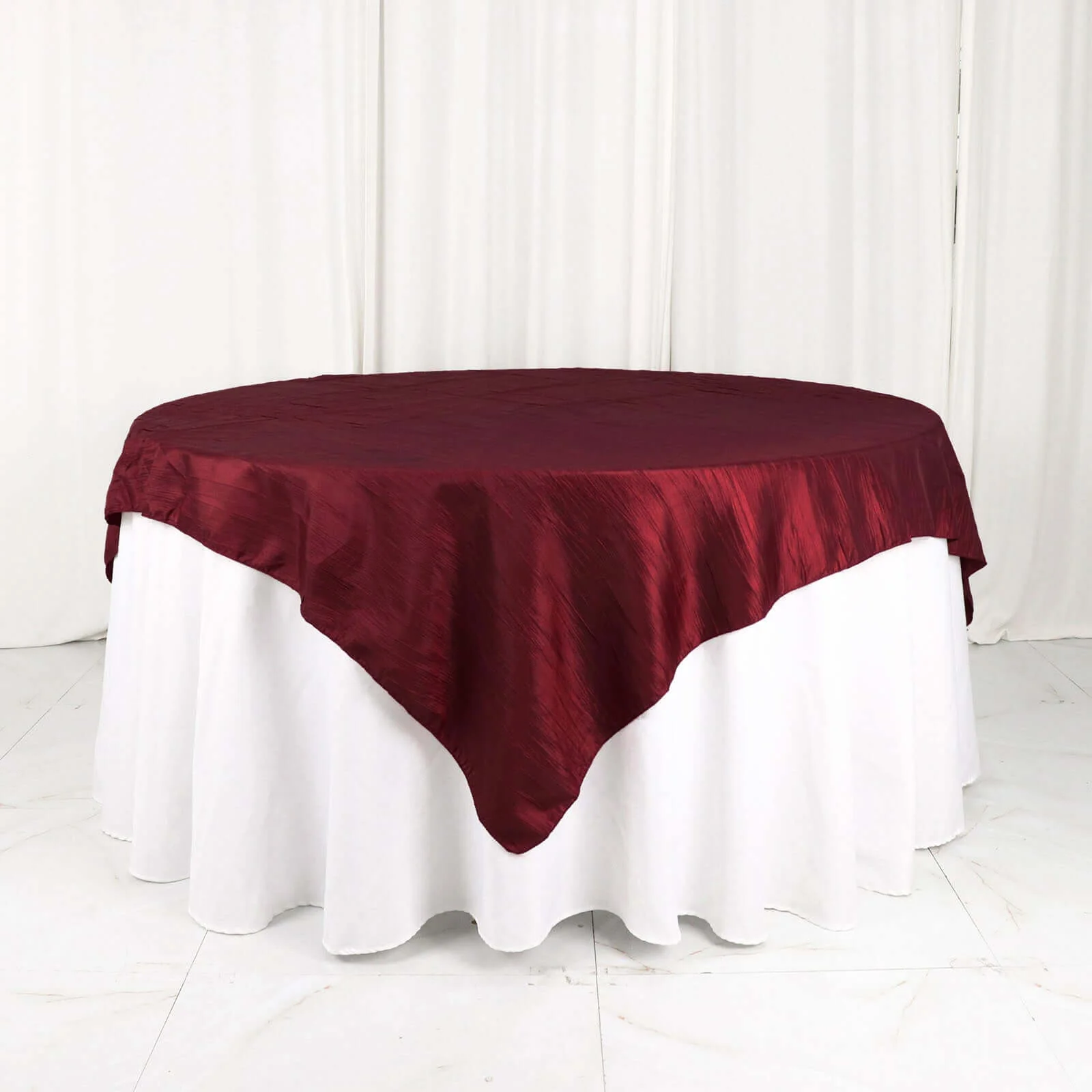 Taffeta Table Overlay 72"x72" Burgundy - Accordion Crinkle Table Topper - Image 6