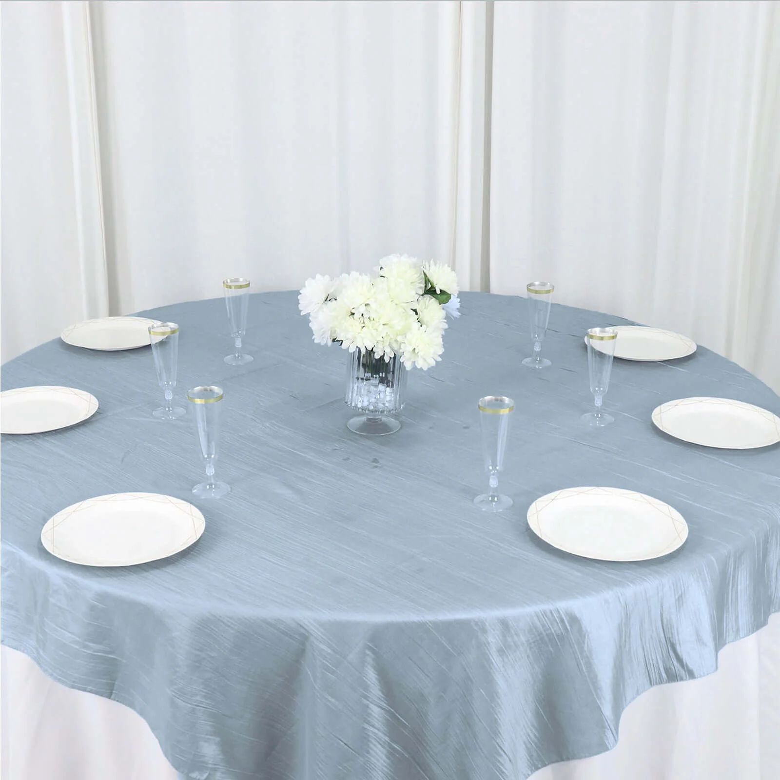 Taffeta Table Overlay 72"x72" Dusty Blue - Accordion Crinkle Table Topper - Image 2