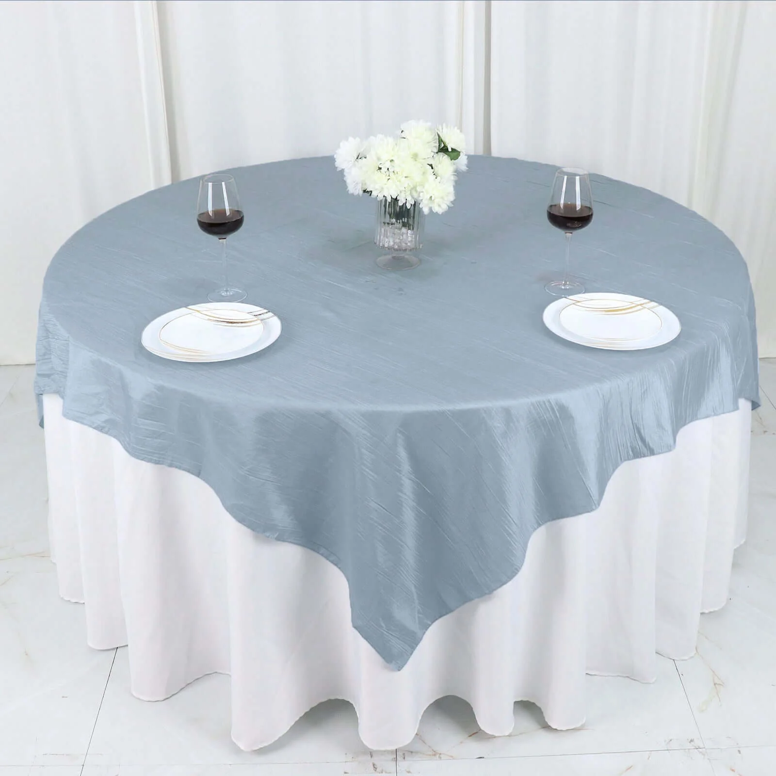 Taffeta Table Overlay 72"x72" Dusty Blue - Accordion Crinkle Table Topper - Image 5