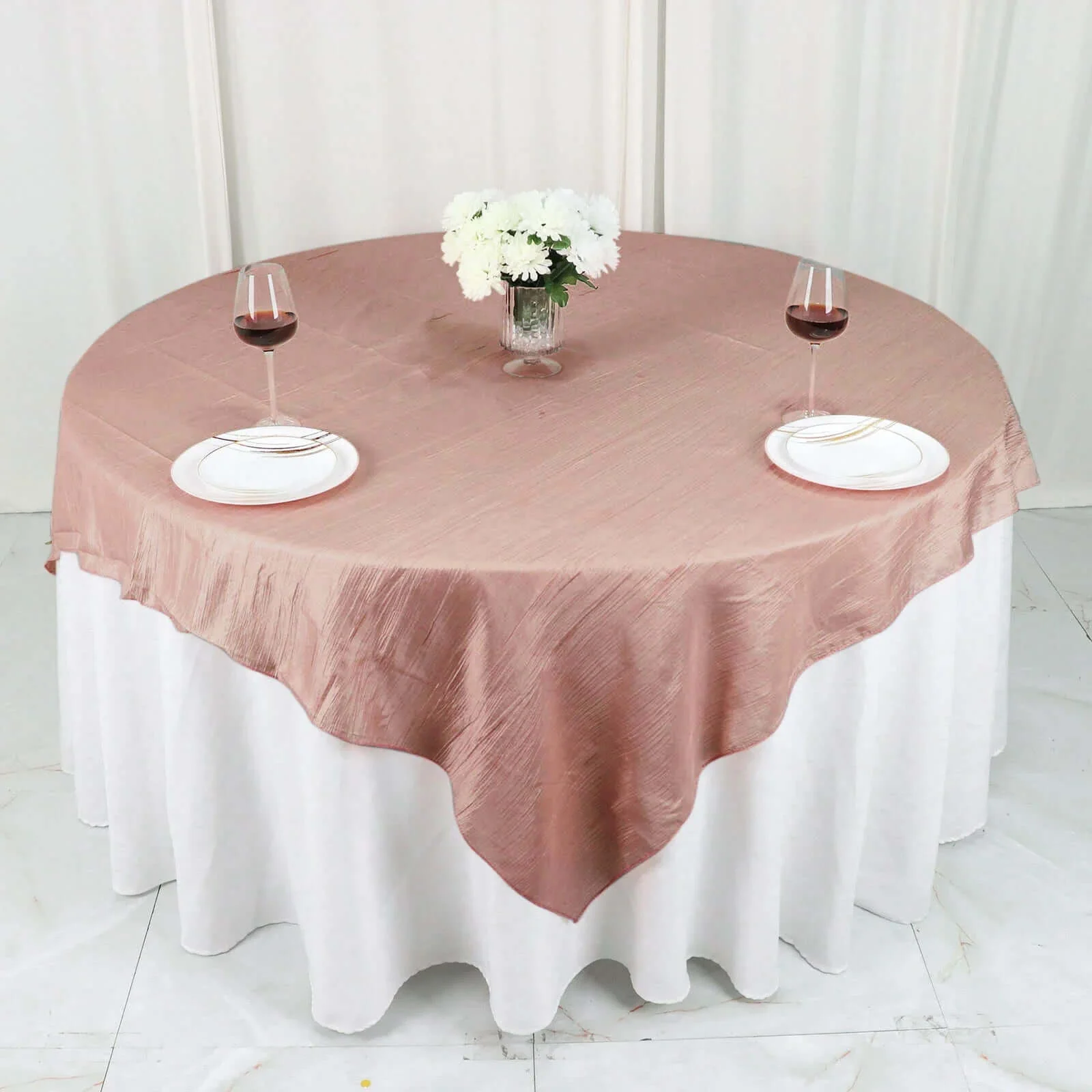 Taffeta Table Overlay 72"x72" Dusty Rose - Accordion Crinkle Table Topper - Image 6