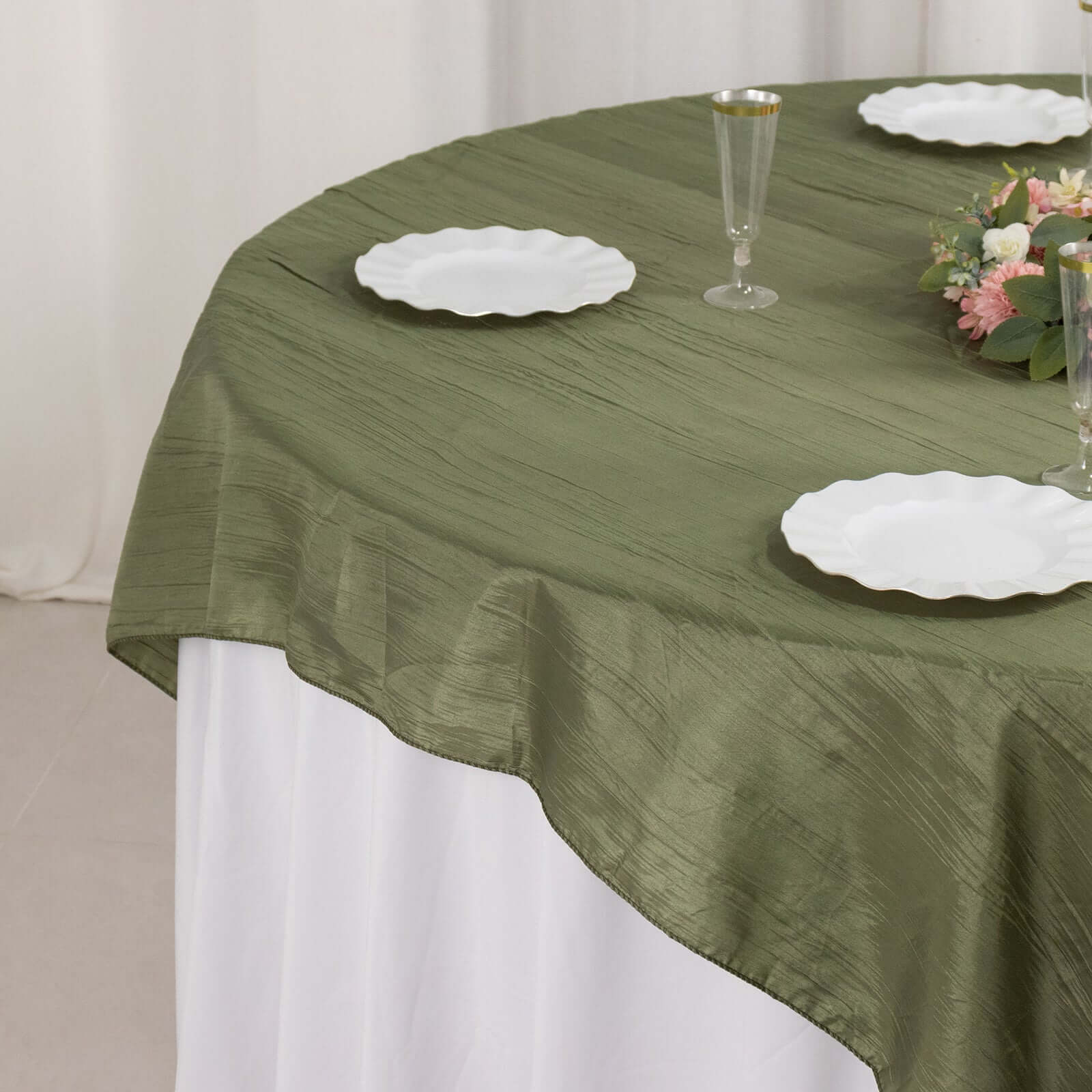 Taffeta Table Overlay 72"x72" Dusty Sage Green - Accordion Crinkle Table Topper - Image 7