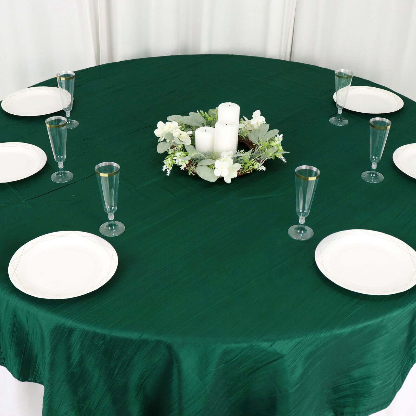 Taffeta Table Overlay 72"x72" Hunter Emerald Green - Accordion Crinkle Table Topper - Image 2