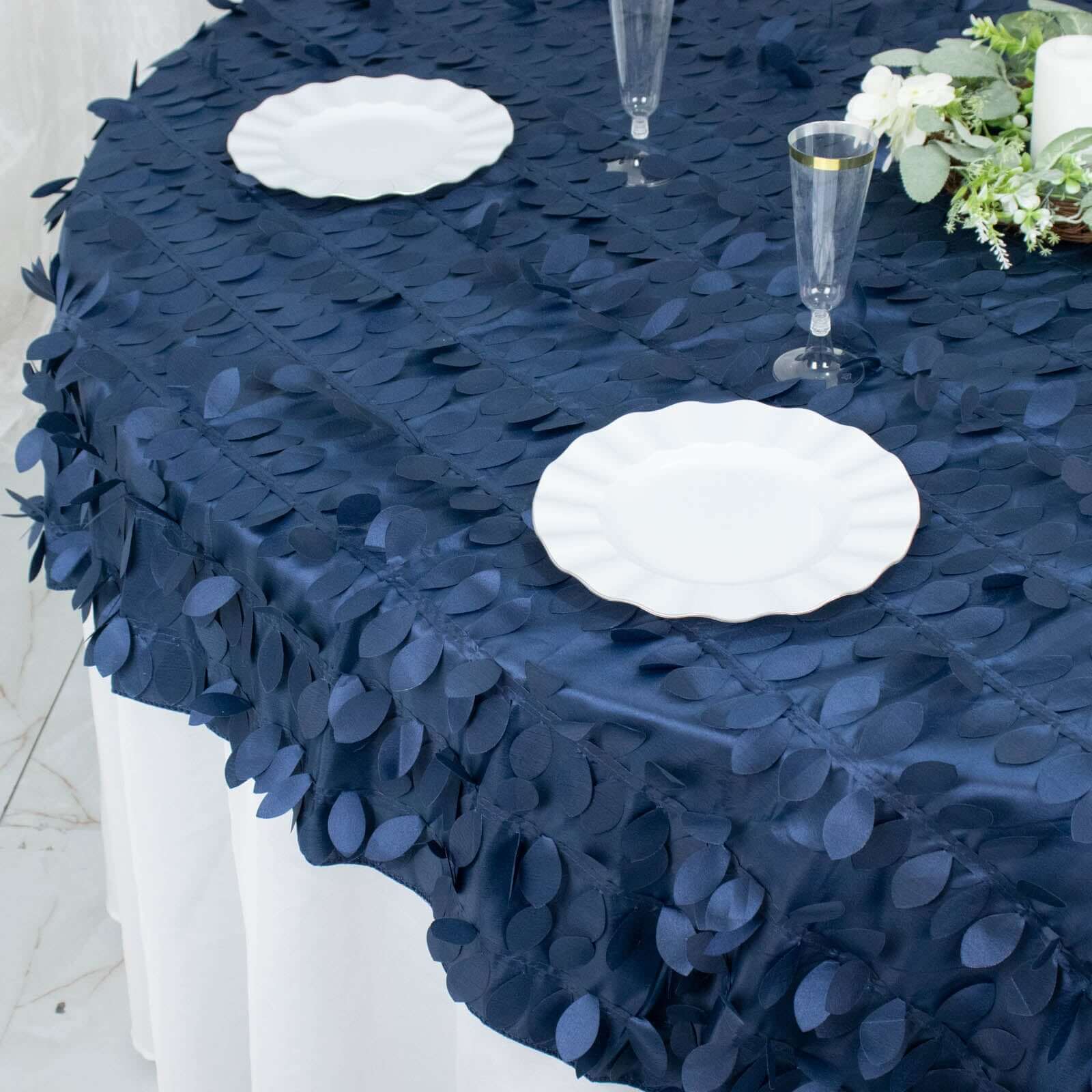 Taffeta Table Overlay 72"x72" Navy Blue - 3D Leaf Petal Table Topper - Image 6