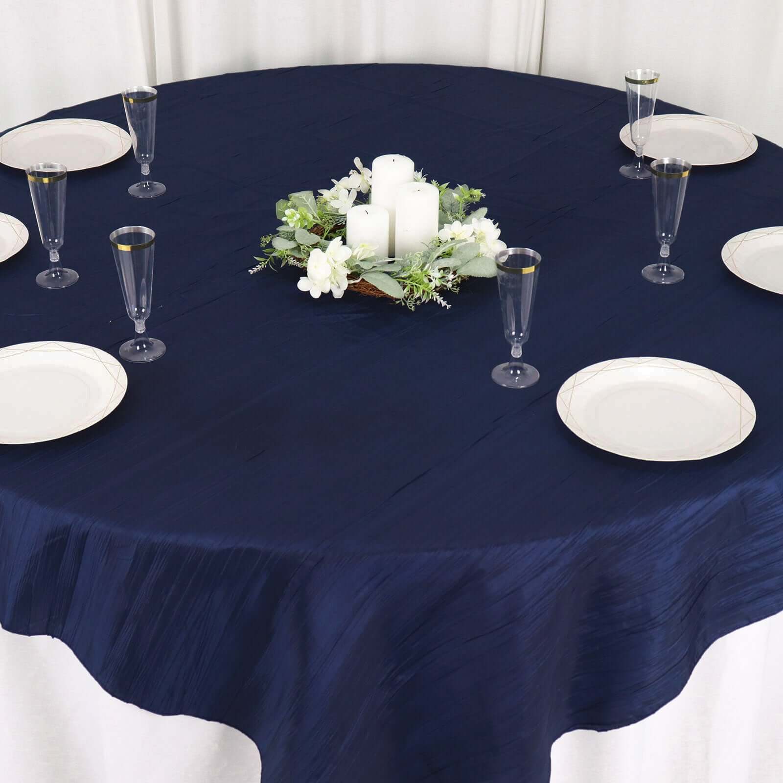 Taffeta Table Overlay 72"x72" Navy Blue - Accordion Crinkle Table Topper - Image 2