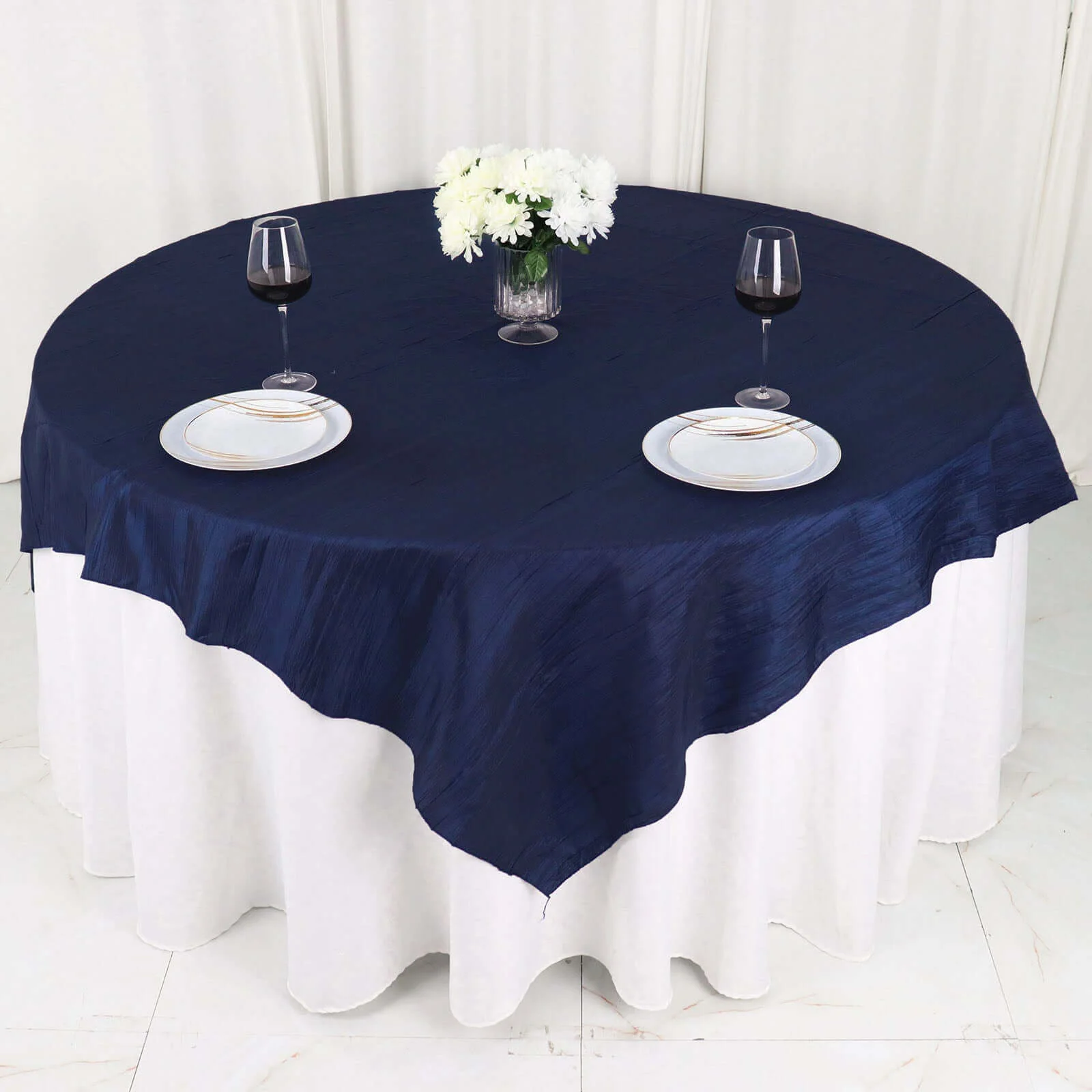 Taffeta Table Overlay 72"x72" Navy Blue - Accordion Crinkle Table Topper - Image 8