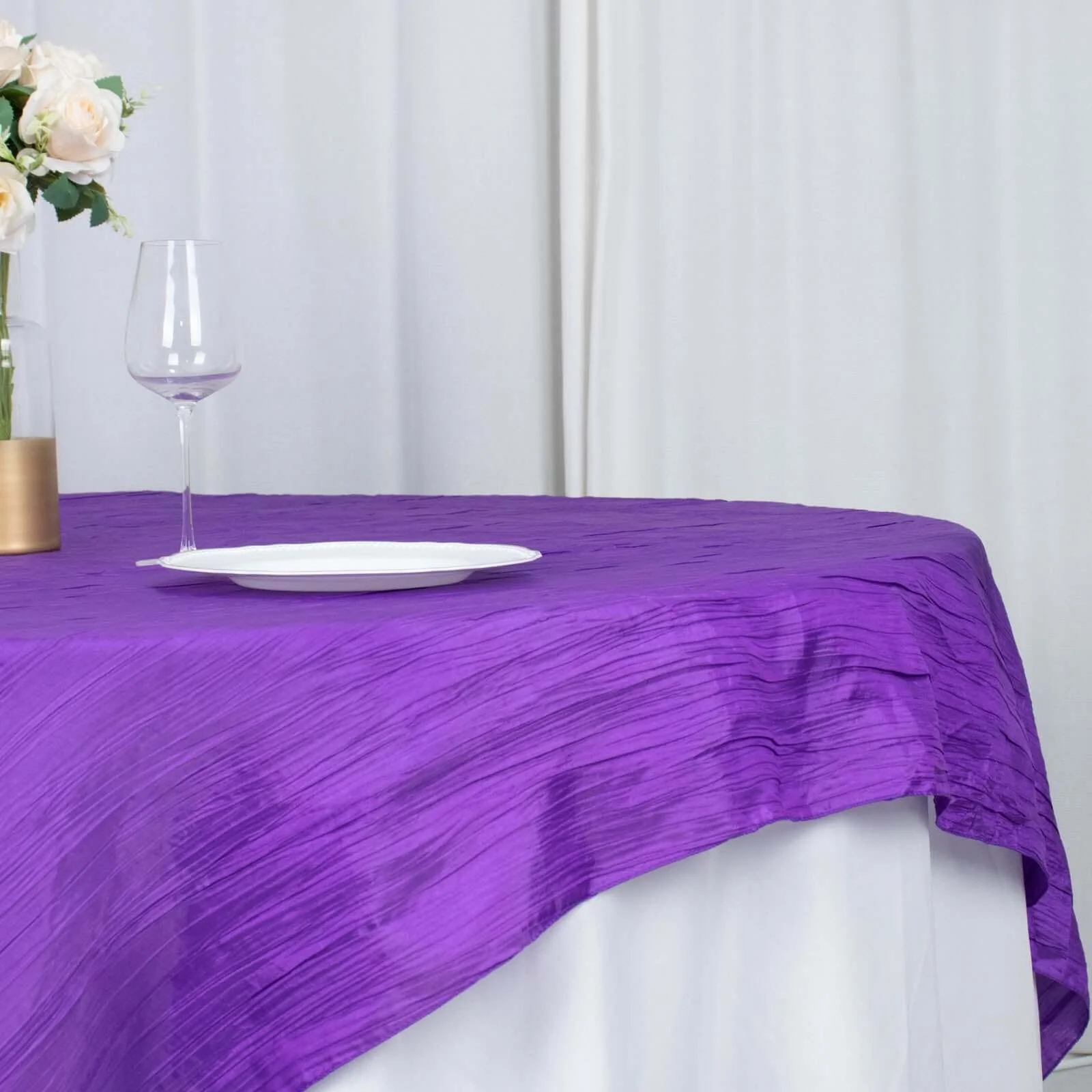 Taffeta Table Overlay 72"x72" Purple - Accordion Crinkle Table Topper - Image 2