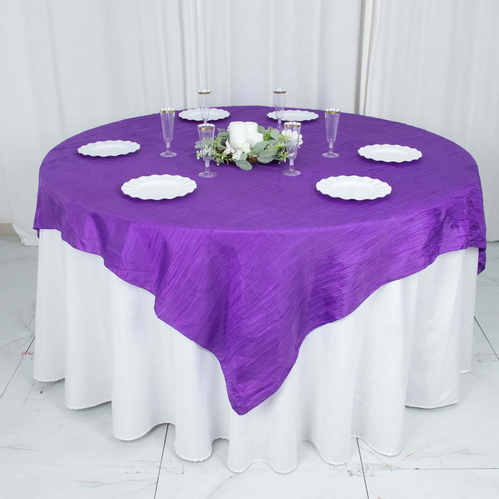 Taffeta Table Overlay 72"x72" Purple - Accordion Crinkle Table Topper - Image 5