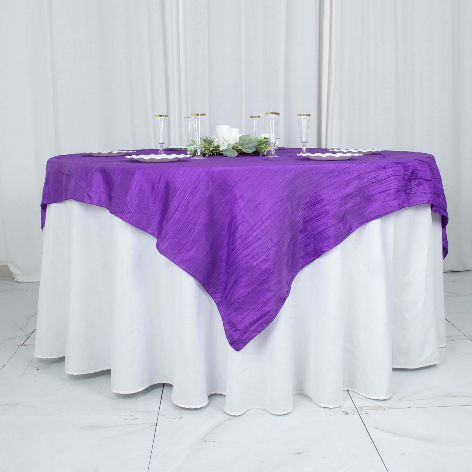 Taffeta Table Overlay 72"x72" Purple - Accordion Crinkle Table Topper - Image 6