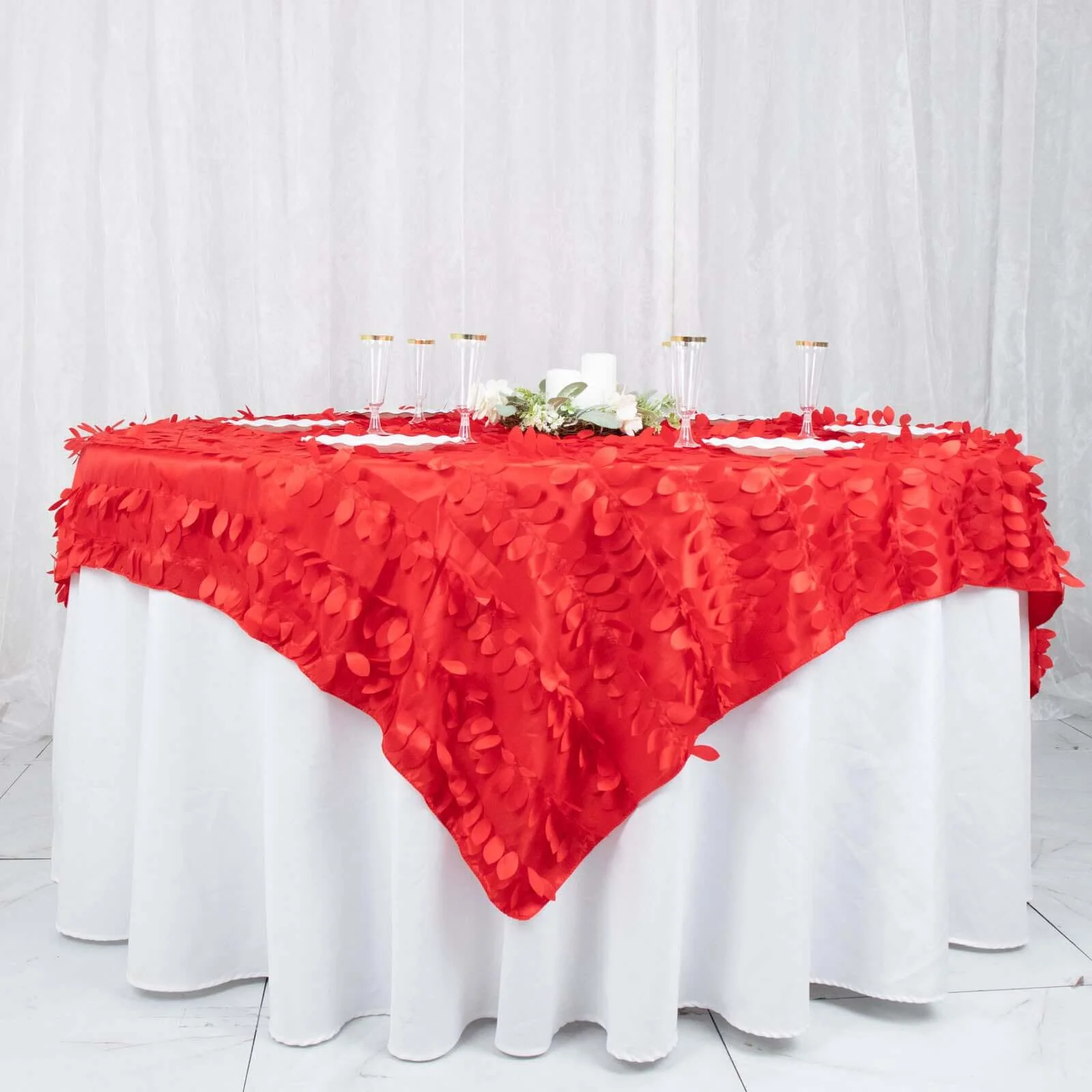Taffeta Table Overlay 72"x72" Red - 3D Leaf Petal Table Topper - Image 4