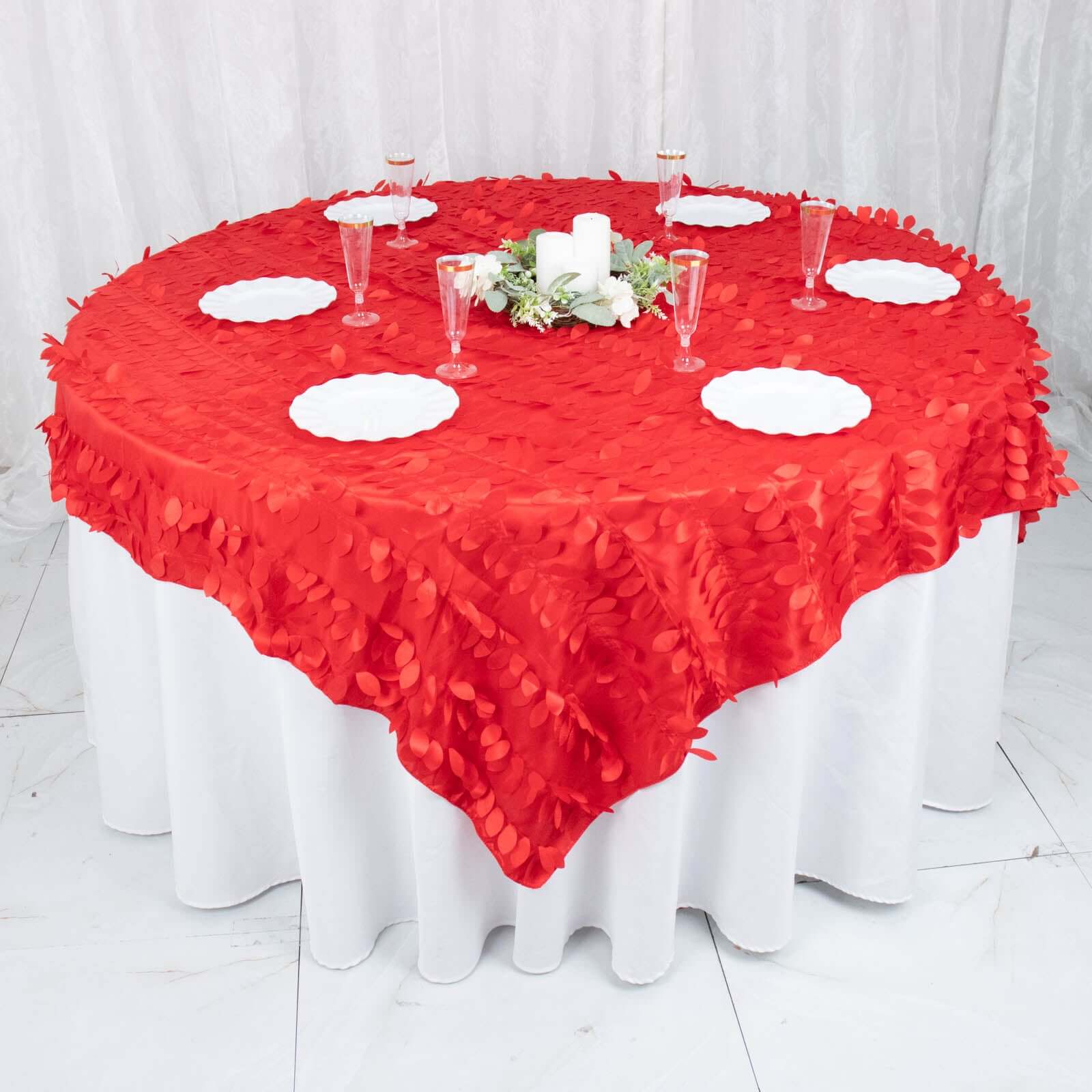 Taffeta Table Overlay 72"x72" Red - 3D Leaf Petal Table Topper - Image 5