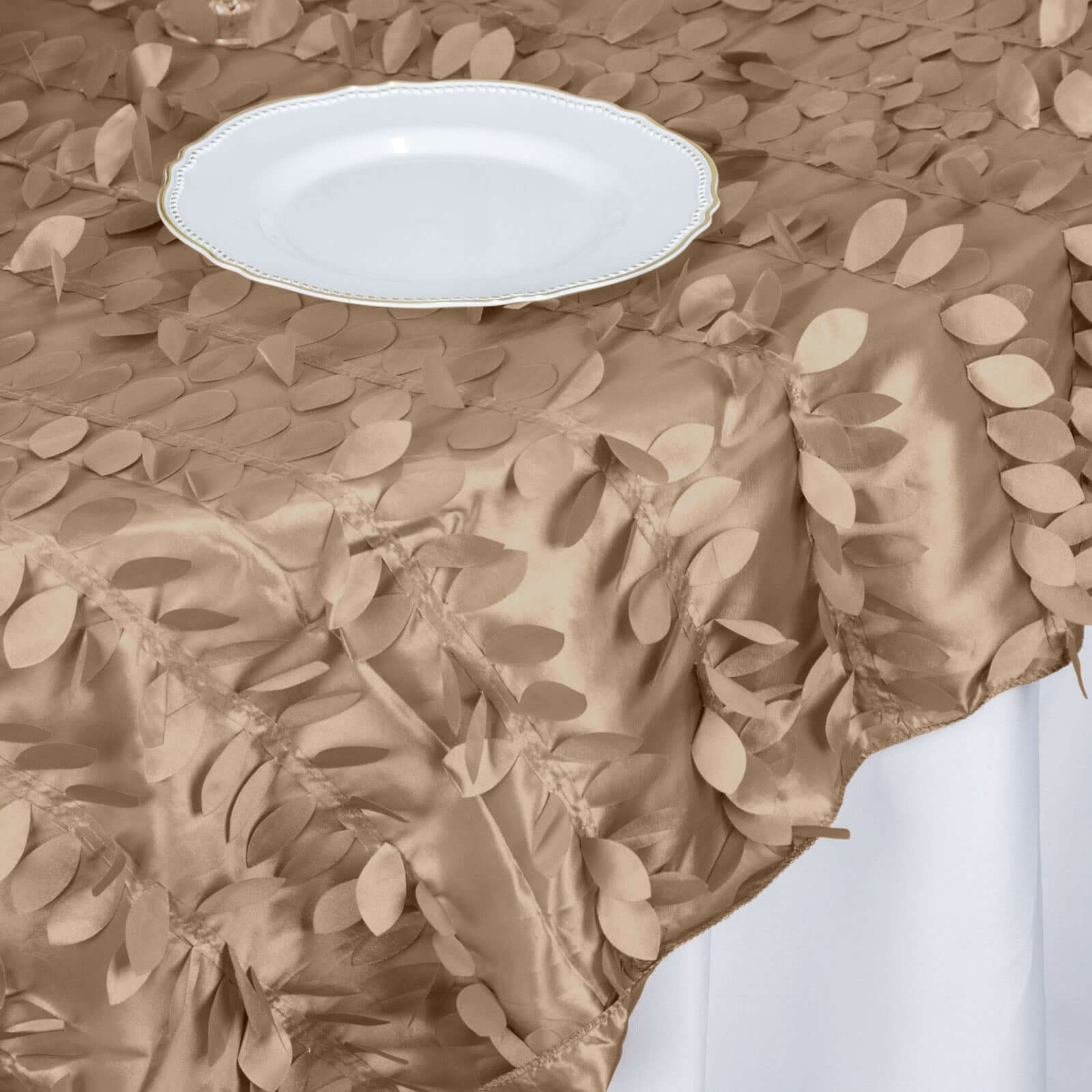 Taffeta Table Overlay 72"x72" Taupe - 3D Leaf Petal Table Topper - Image 5