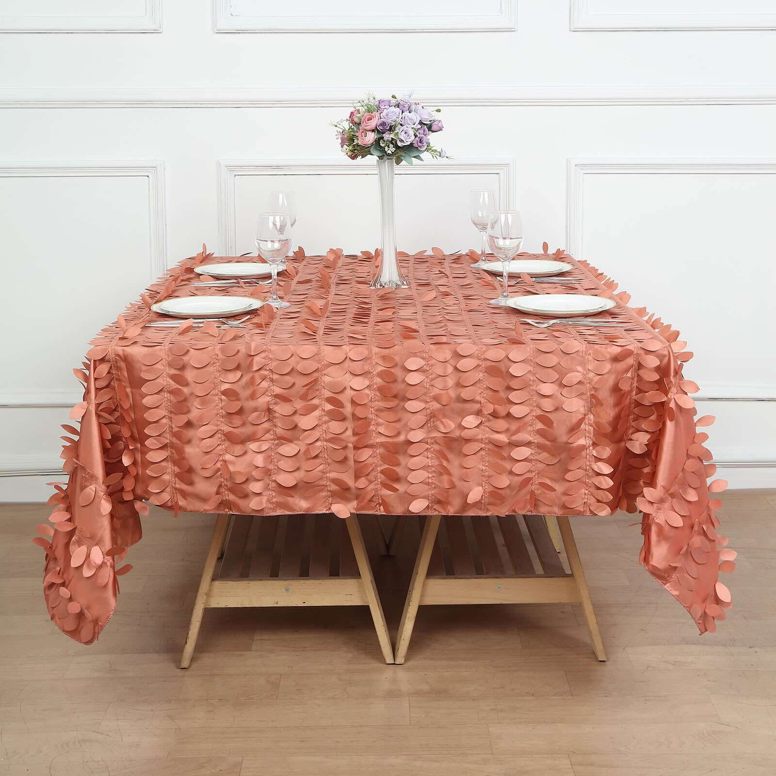 Taffeta Table Overlay 72"x72" Terracotta (Rust) - 3D Leaf Petal Table Topper - Image 5