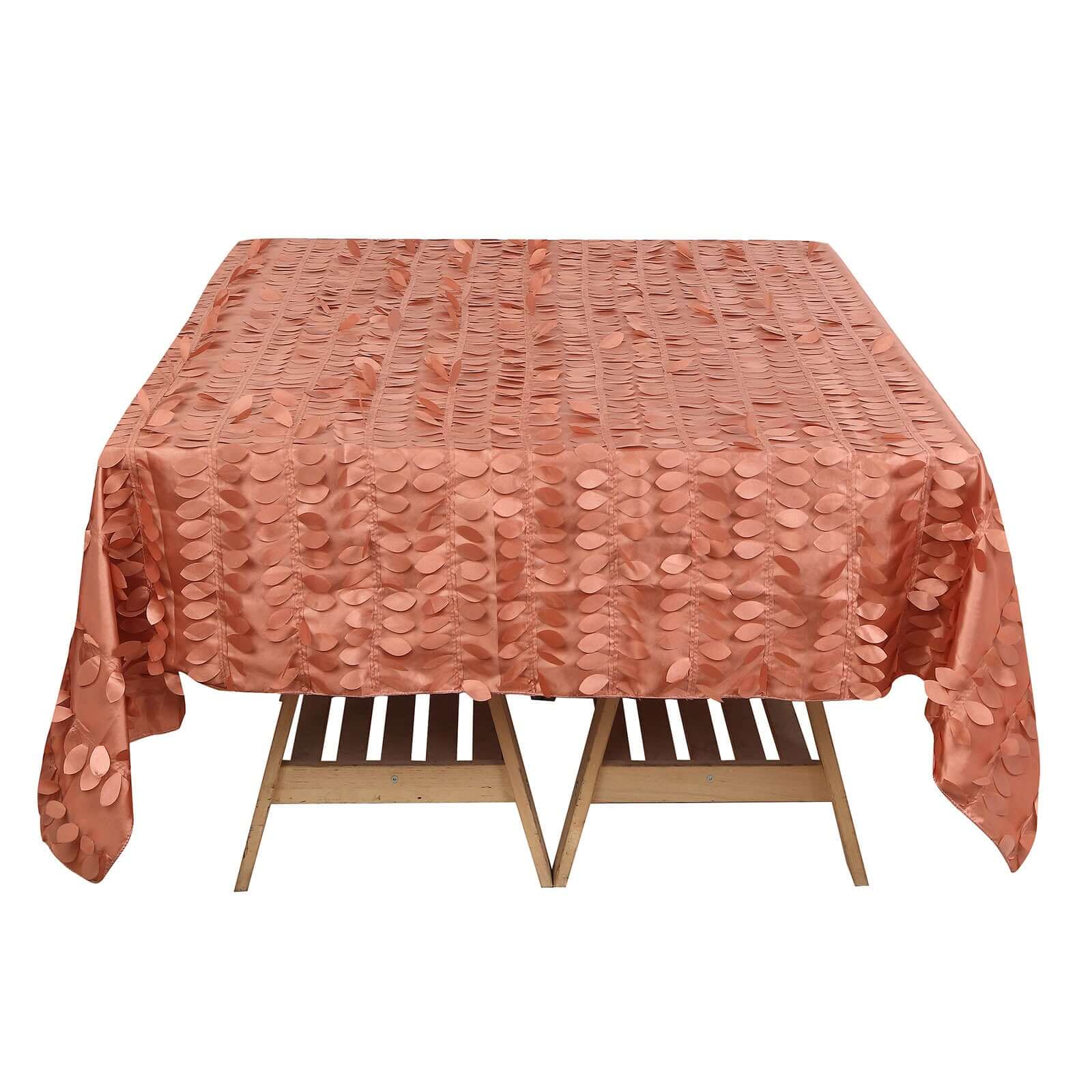 Taffeta Table Overlay 72"x72" Terracotta (Rust) - 3D Leaf Petal Table Topper - Image 7