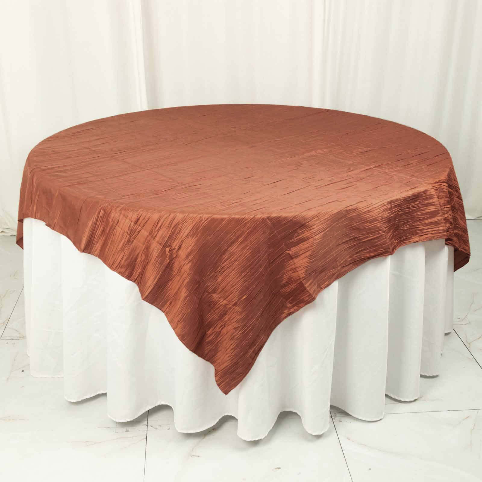 Taffeta Table Overlay 72"x72" Terracotta (Rust) - Accordion Crinkle Table Topper - Image 6