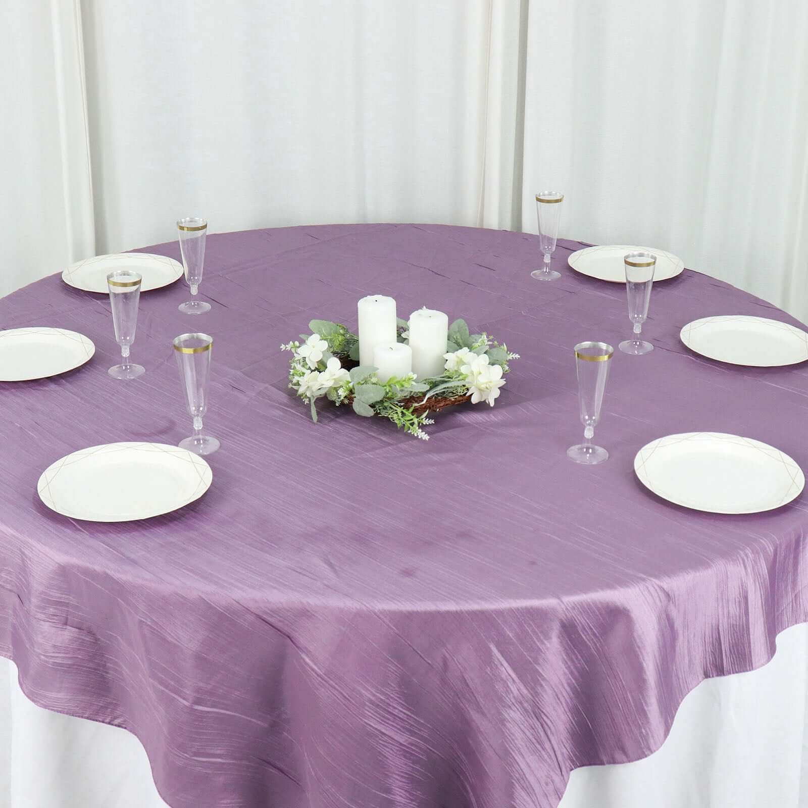 Taffeta Table Overlay 72"x72" Violet Amethyst - Accordion Crinkle Table Topper - Image 2