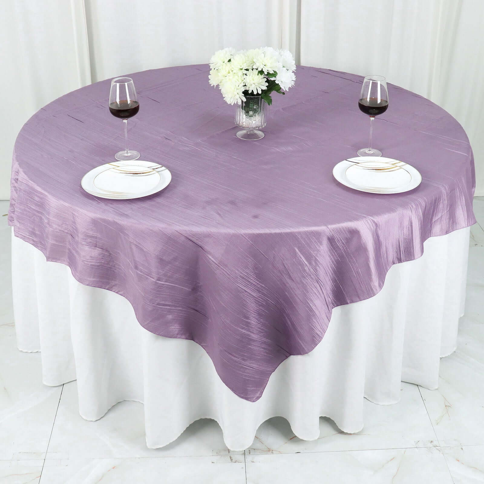Taffeta Table Overlay 72"x72" Violet Amethyst - Accordion Crinkle Table Topper - Image 5