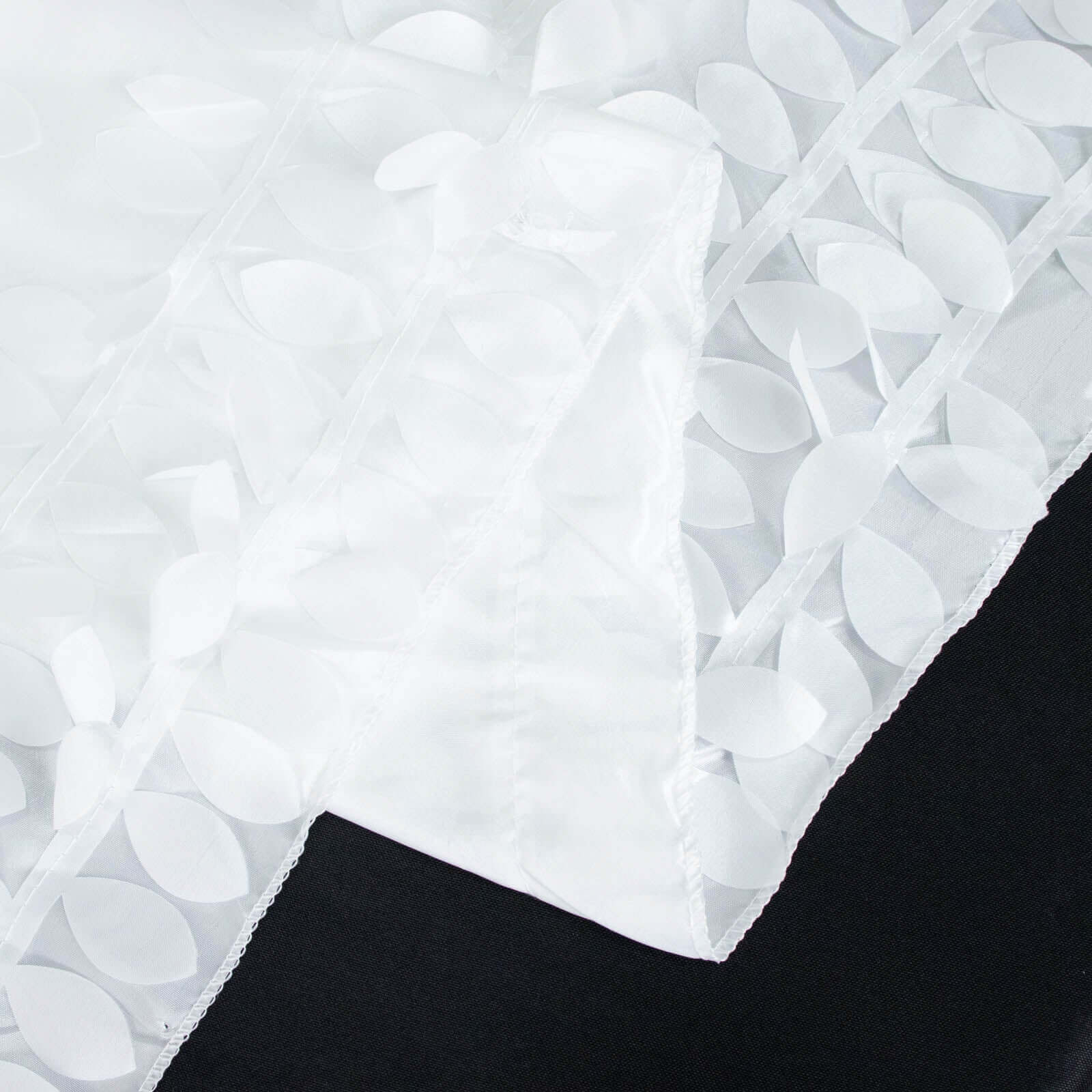 Taffeta Table Overlay 72"x72" White with 3D Leaf Petal Design - Perfect for Upscale Occasions - Image 10