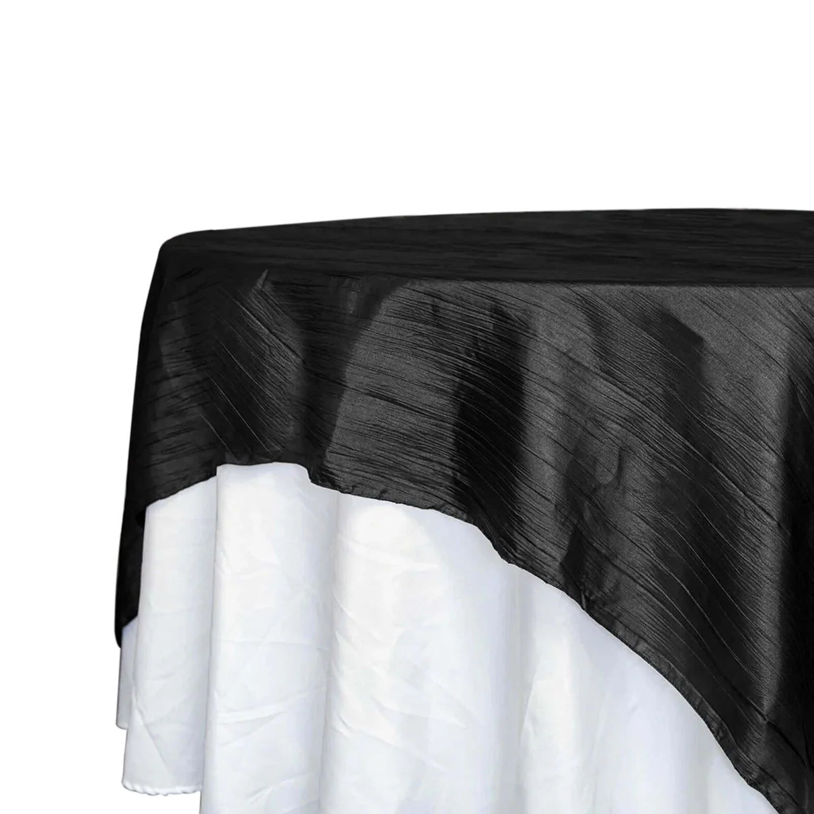 Taffeta Table Overlay 90"x90" Black - Accordion Crinkle Table Topper