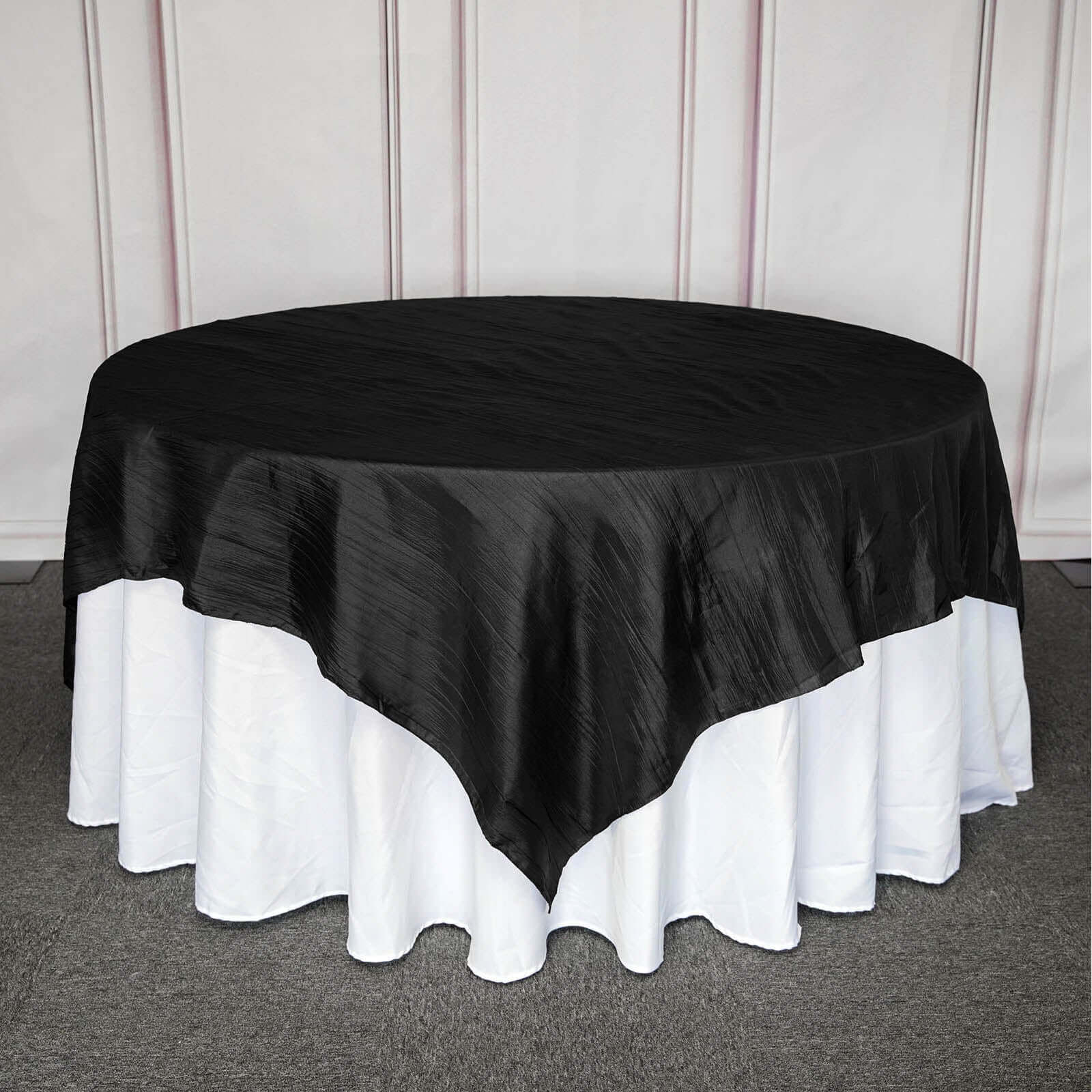 Taffeta Table Overlay 90"x90" Black - Accordion Crinkle Table Topper - Image 5