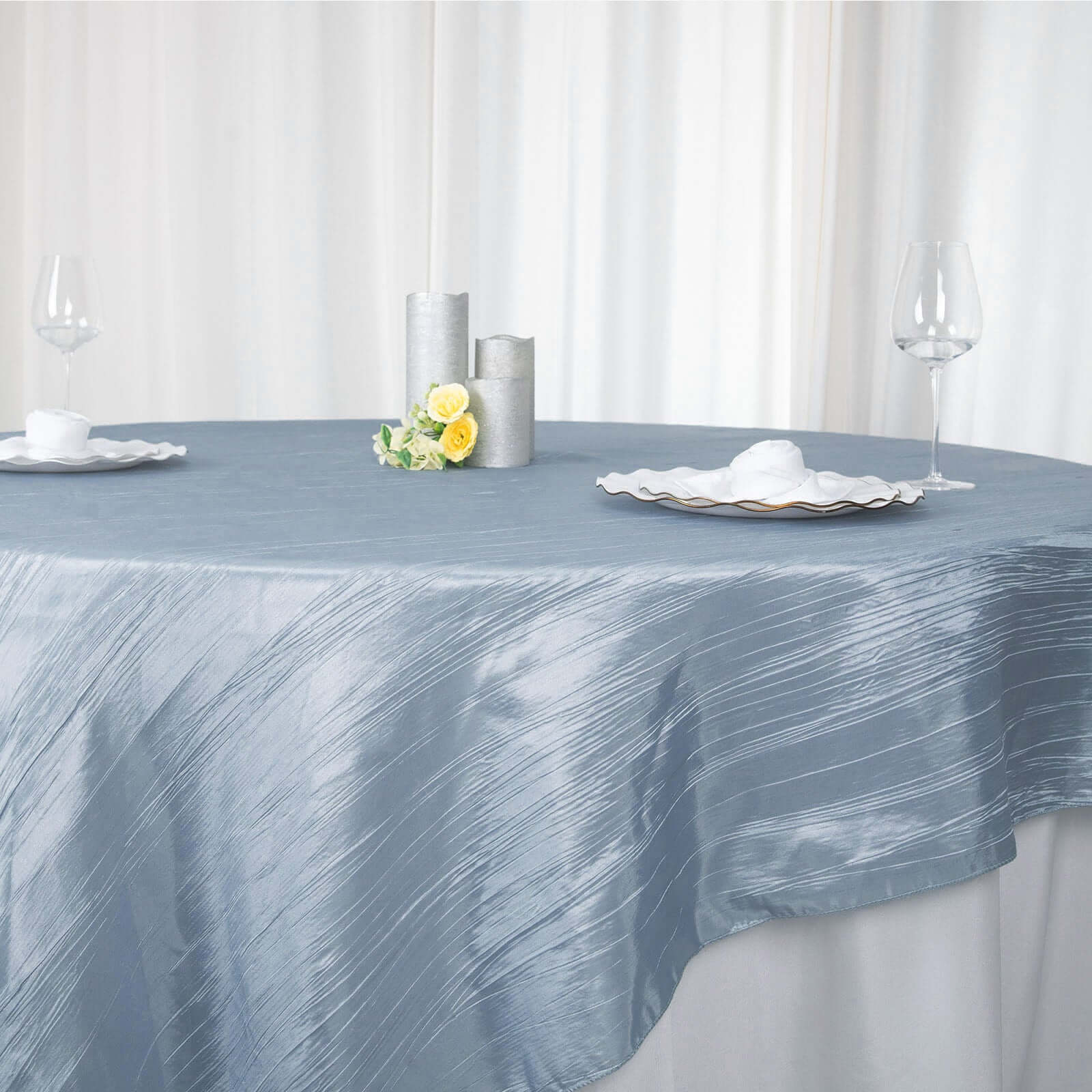 Taffeta Table Overlay 90"x90" Dusty Blue - Accordion Crinkle Table Topper - Image 4