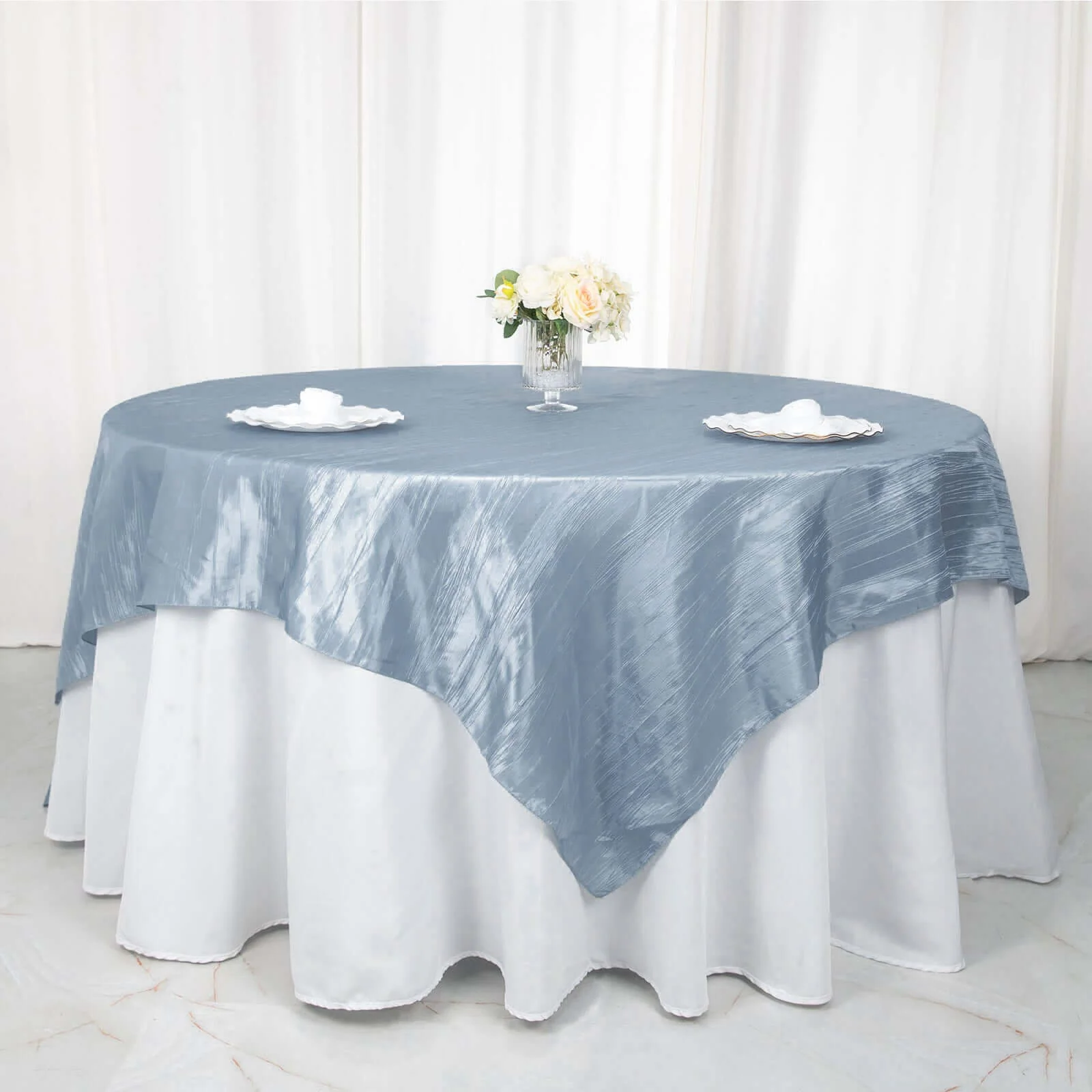 Taffeta Table Overlay 90"x90" Dusty Blue - Accordion Crinkle Table Topper - Image 5