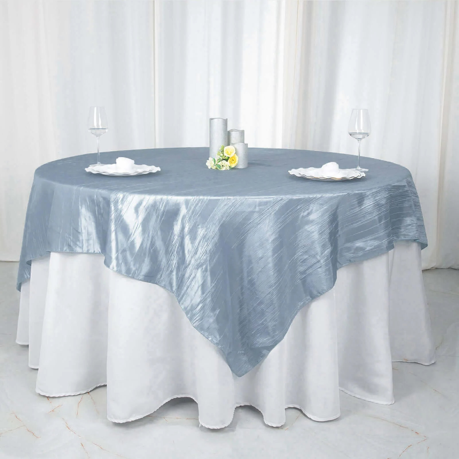 Taffeta Table Overlay 90"x90" Dusty Blue - Accordion Crinkle Table Topper - Image 7