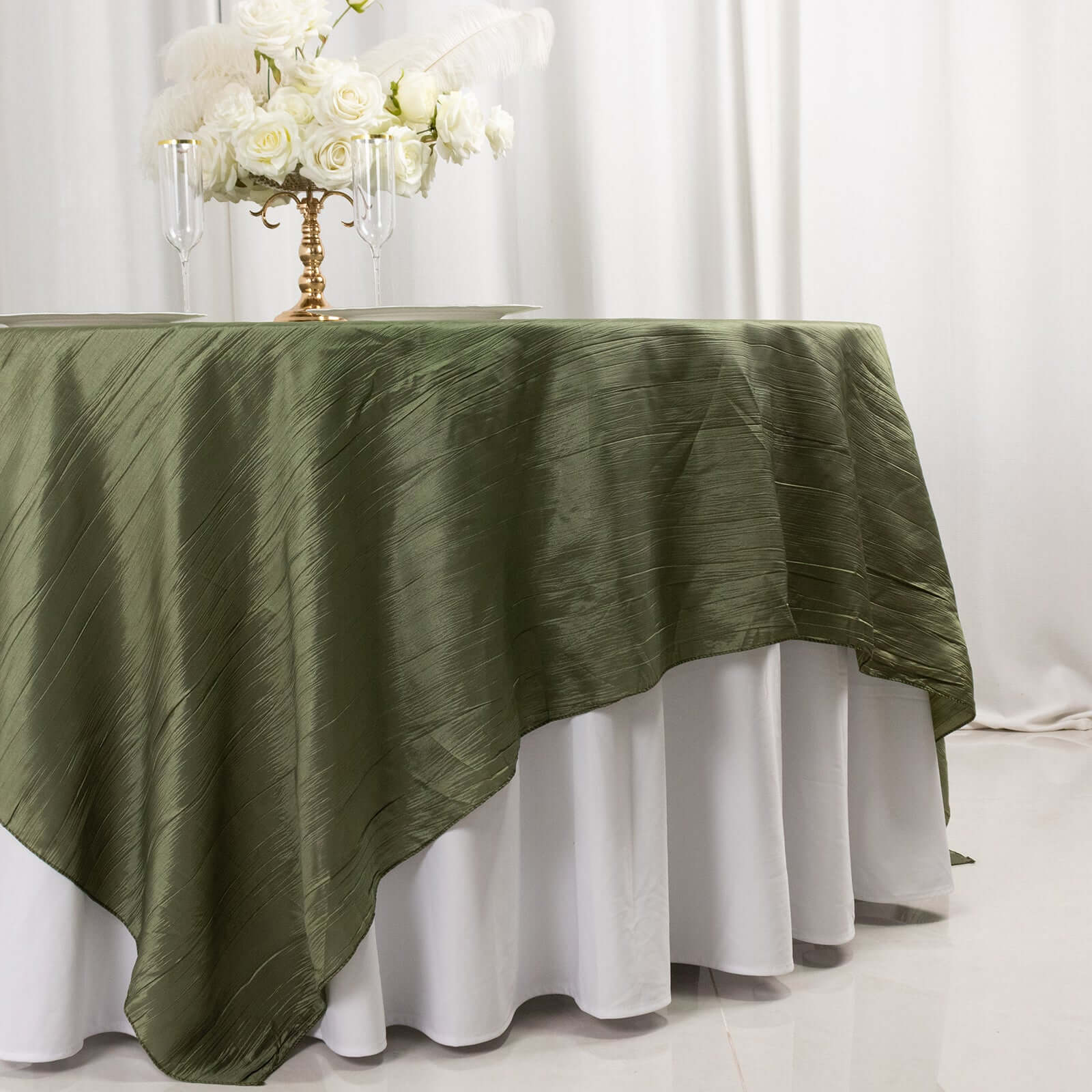Taffeta Table Overlay 90"x90" Dusty Sage Green - Accordion Crinkle Table Topper - Image 2