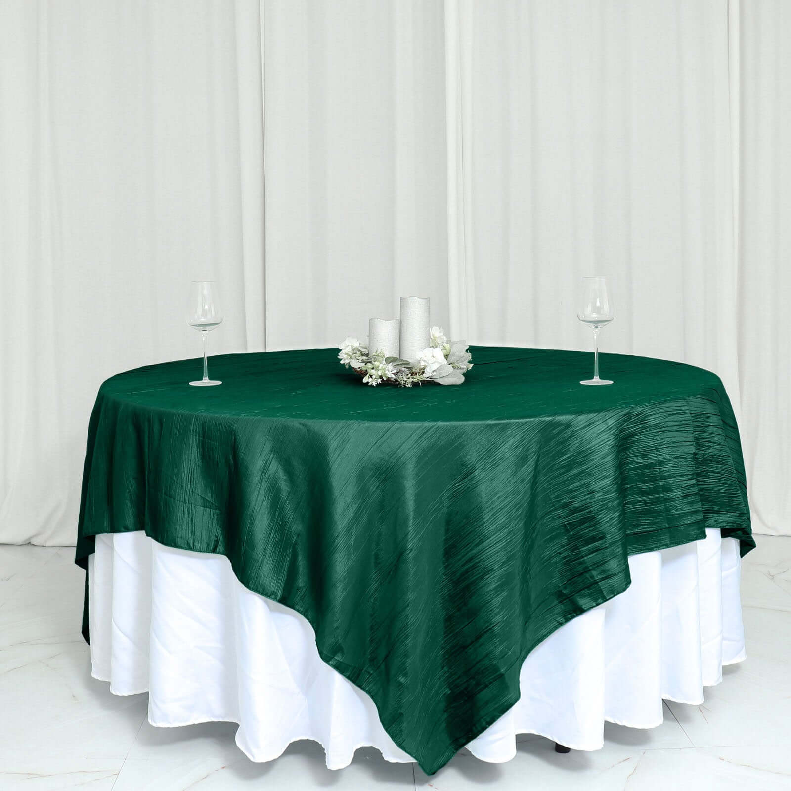 Taffeta Table Overlay 90"x90" Hunter Emerald Green - Accordion Crinkle Table Topper - Image 10