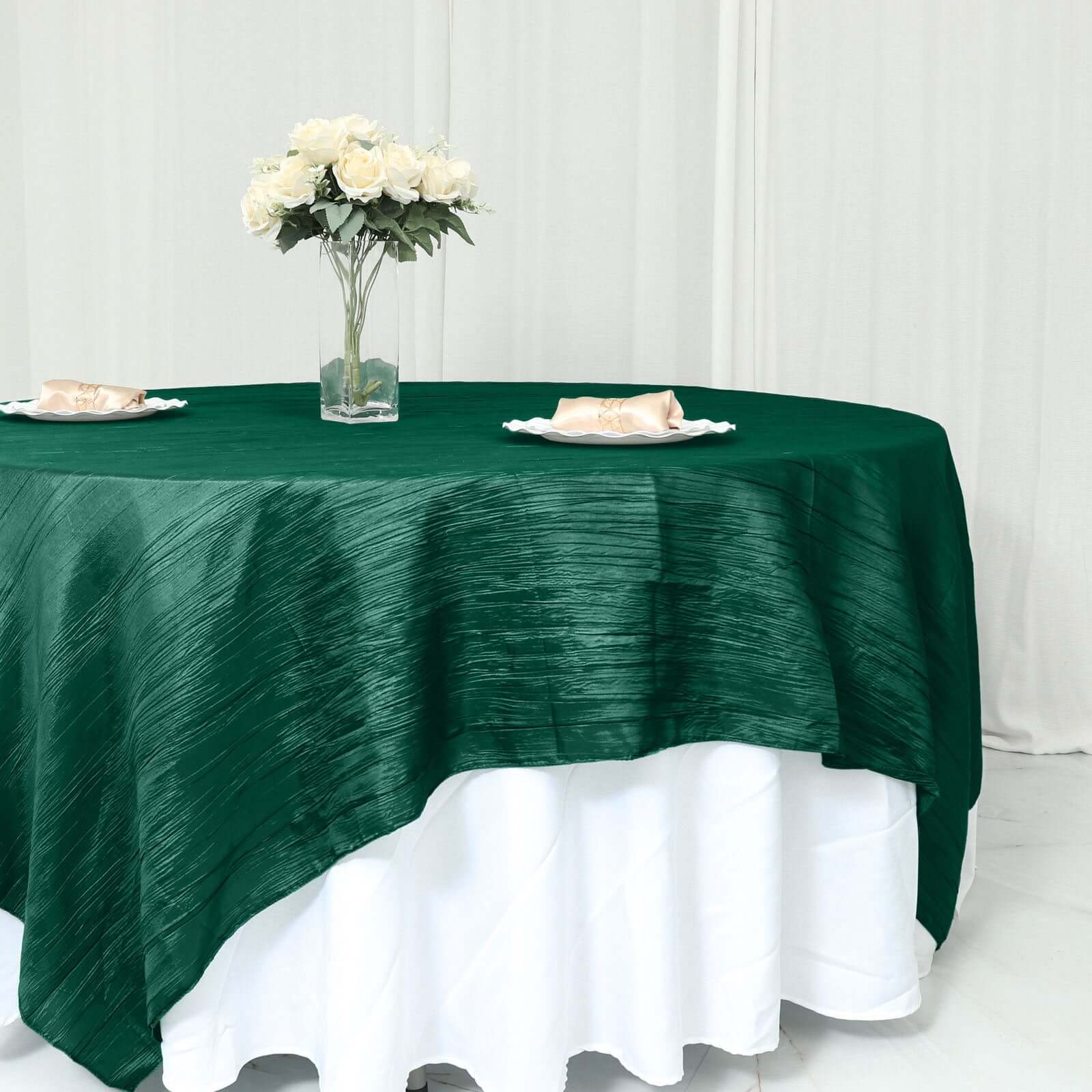 Taffeta Table Overlay 90"x90" Hunter Emerald Green - Accordion Crinkle Table Topper - Image 11