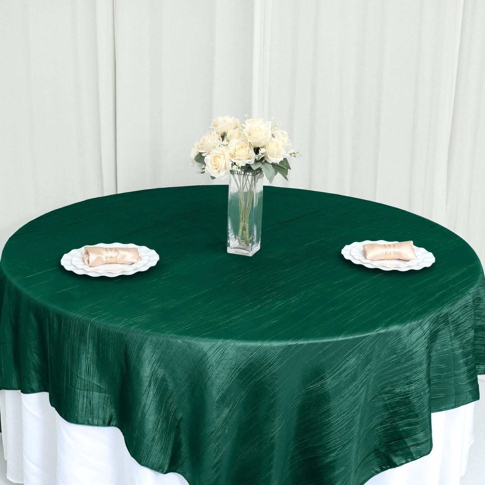 Taffeta Table Overlay 90"x90" Hunter Emerald Green - Accordion Crinkle Table Topper - Image 12