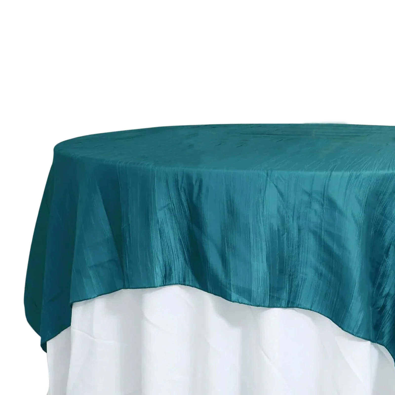 Taffeta Table Overlay 90"x90" Peacock Teal - Accordion Crinkle Table Topper