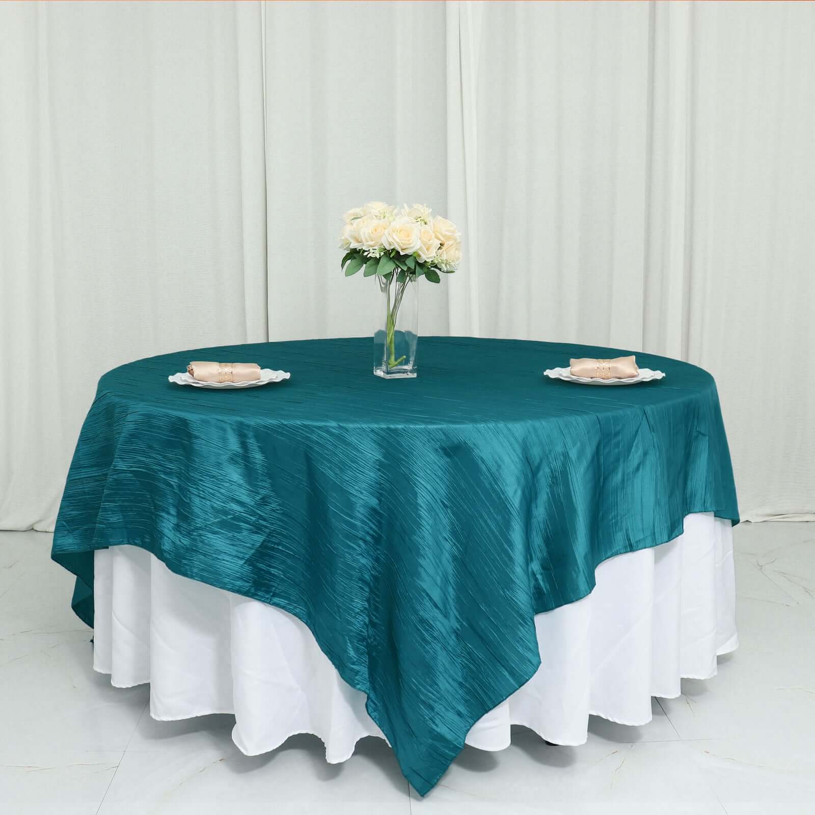 Taffeta Table Overlay 90"x90" Peacock Teal - Accordion Crinkle Table Topper - Image 11