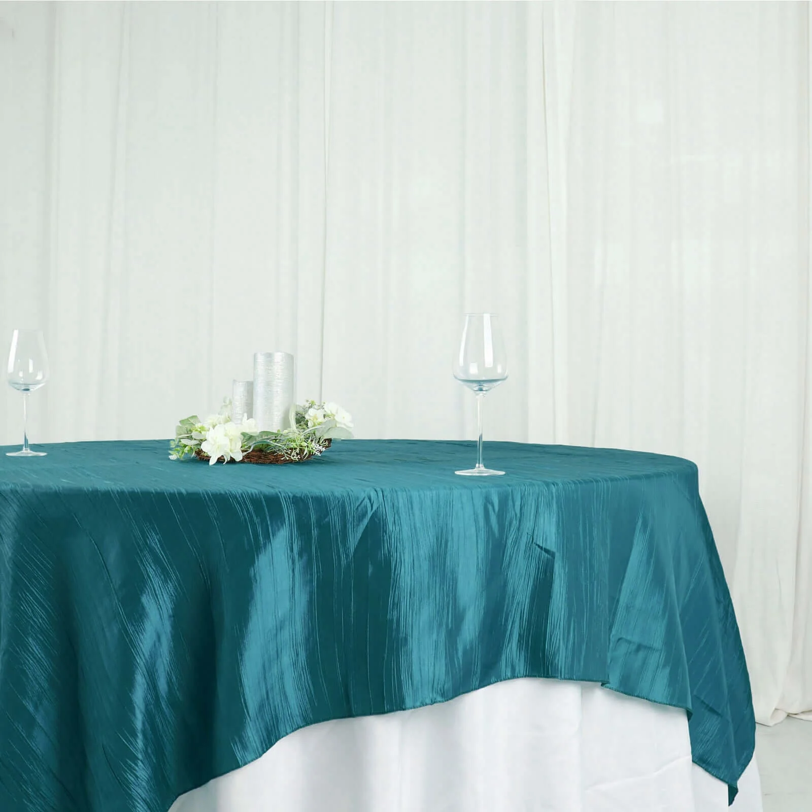 Taffeta Table Overlay 90"x90" Peacock Teal - Accordion Crinkle Table Topper - Image 12