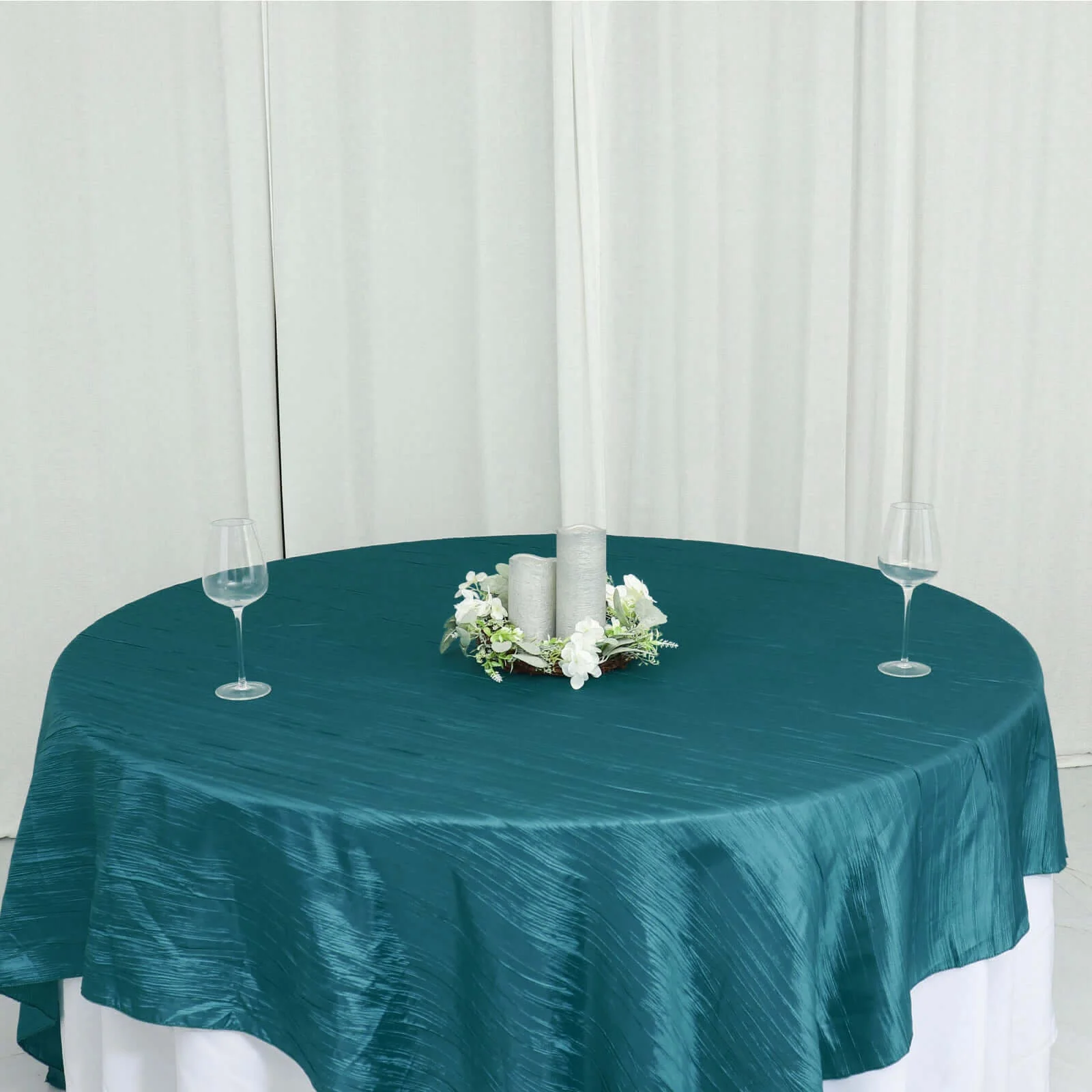 Taffeta Table Overlay 90"x90" Peacock Teal - Accordion Crinkle Table Topper - Image 13