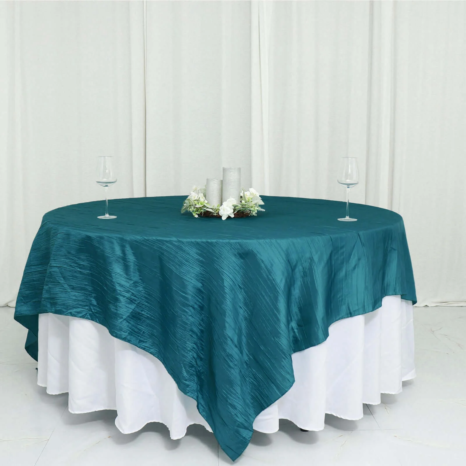 Taffeta Table Overlay 90"x90" Peacock Teal - Accordion Crinkle Table Topper - Image 14