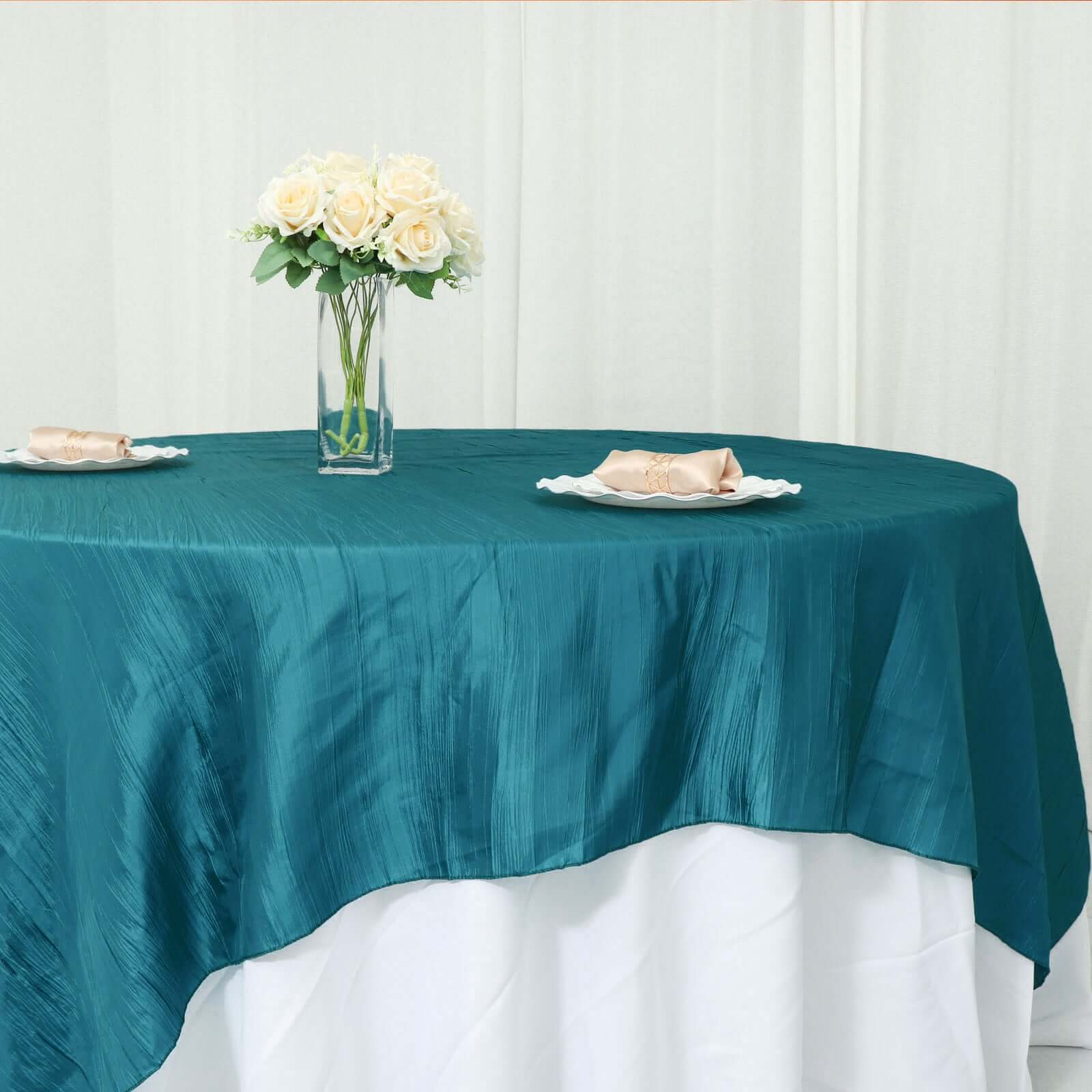 Taffeta Table Overlay 90"x90" Peacock Teal - Accordion Crinkle Table Topper - Image 15
