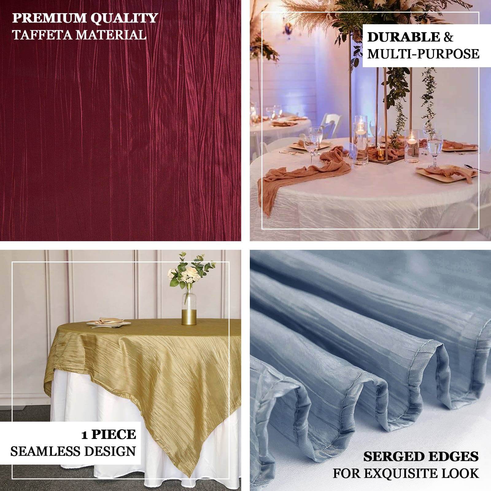 Taffeta Table Overlay 90"x90" Sage Green - Accordion Crinkle Table Topper - Image 3
