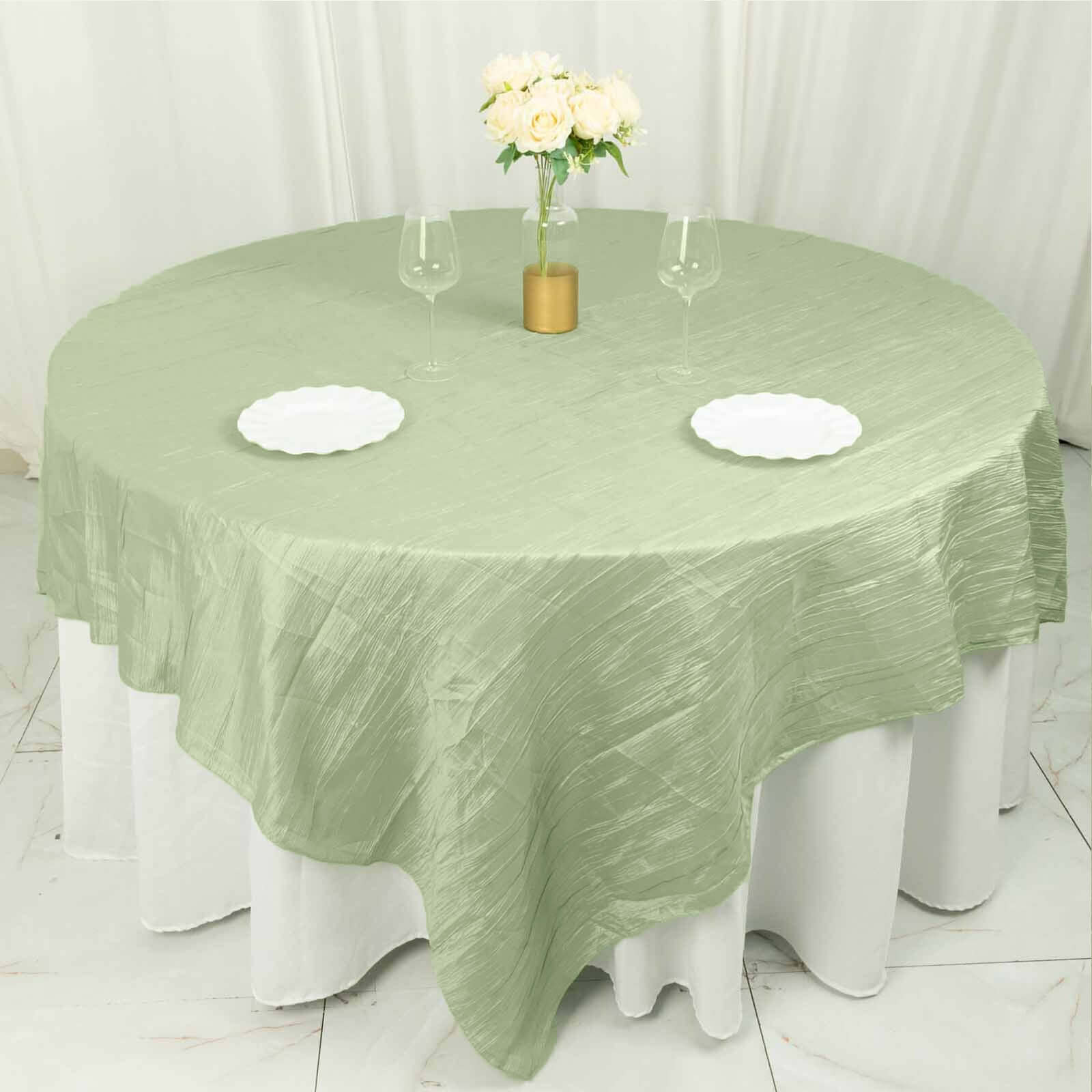 Taffeta Table Overlay 90"x90" Sage Green - Accordion Crinkle Table Topper - Image 5