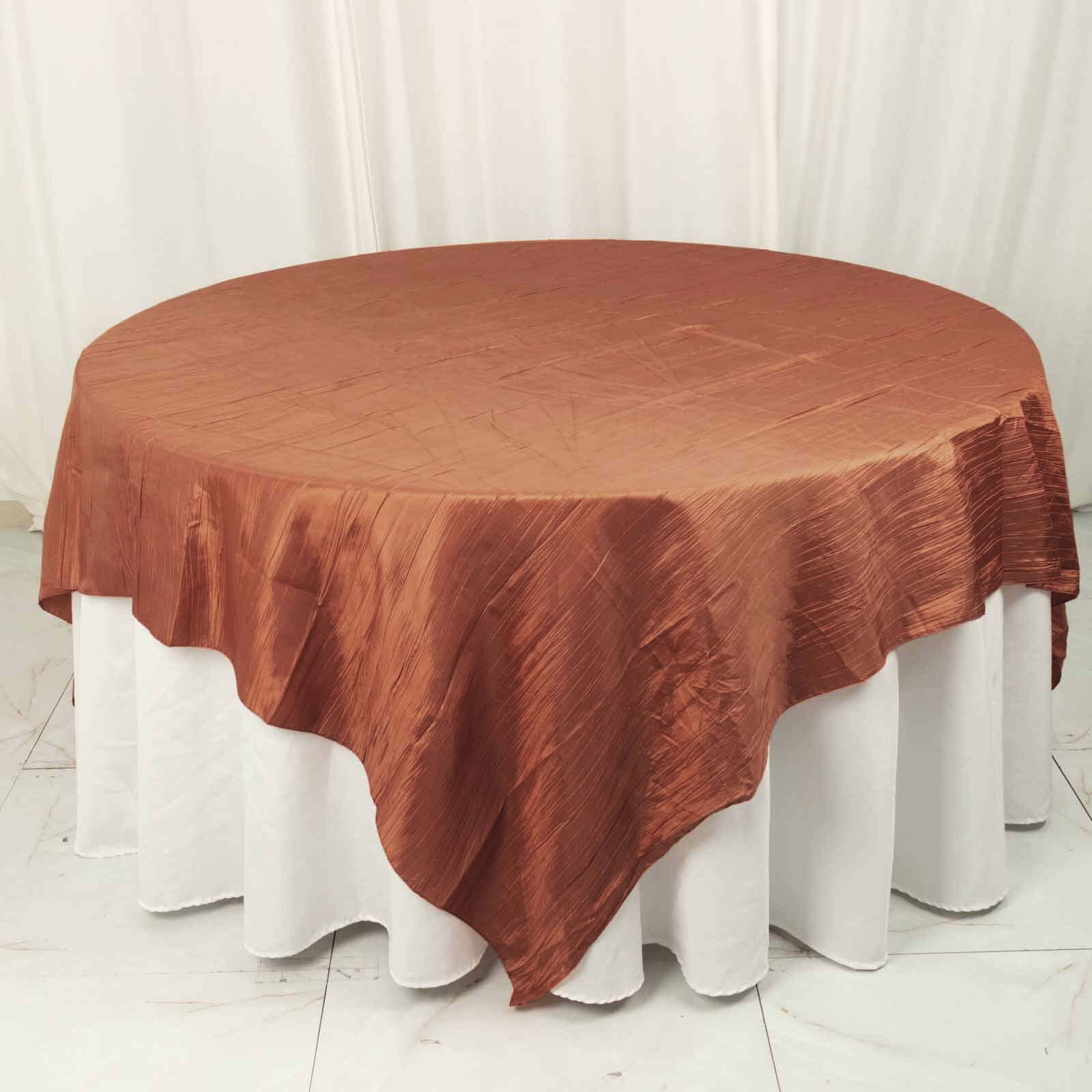 Taffeta Table Overlay 90"x90" Terracotta (Rust) - Accordion Crinkle Table Topper - Image 5