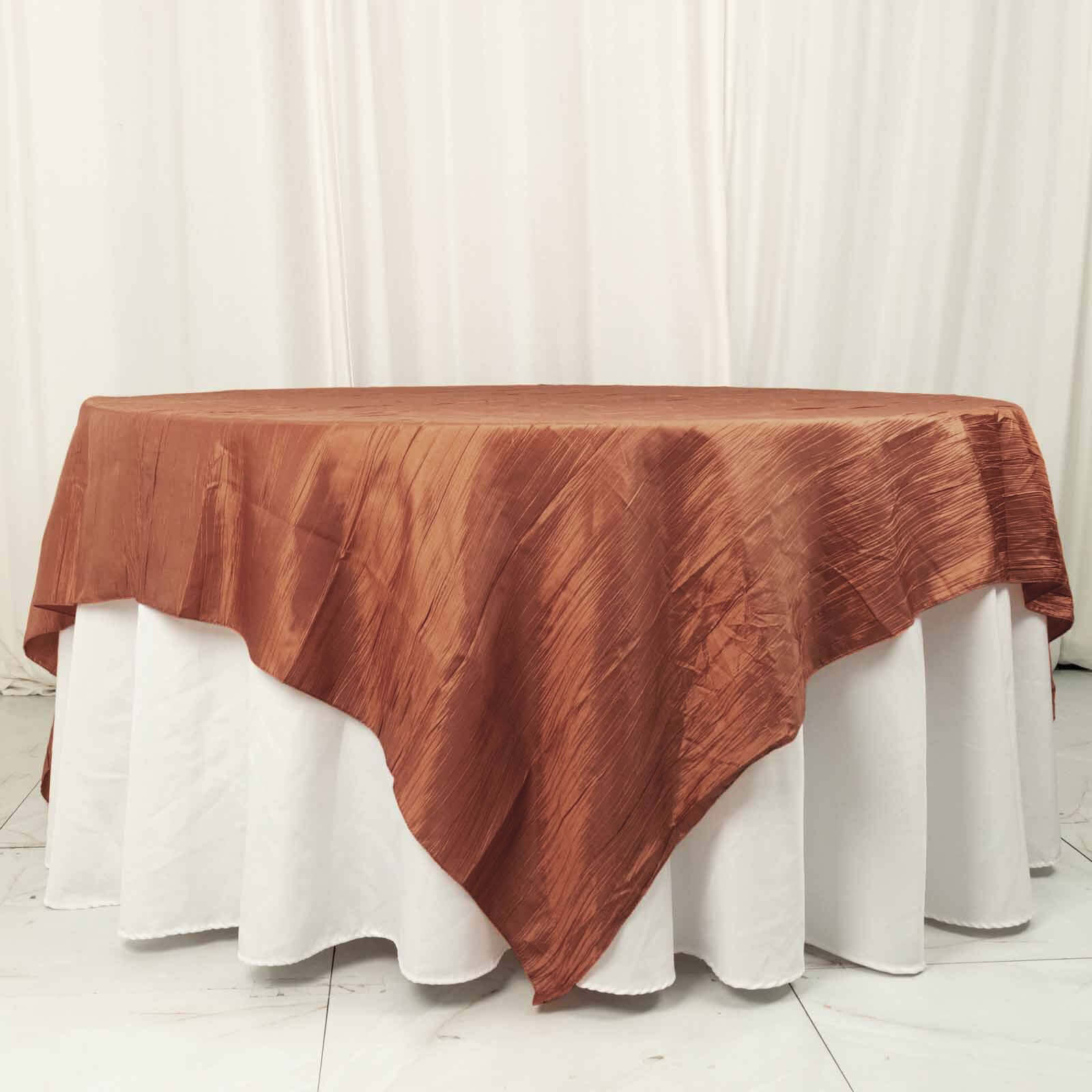 Taffeta Table Overlay 90"x90" Terracotta (Rust) - Accordion Crinkle Table Topper - Image 7