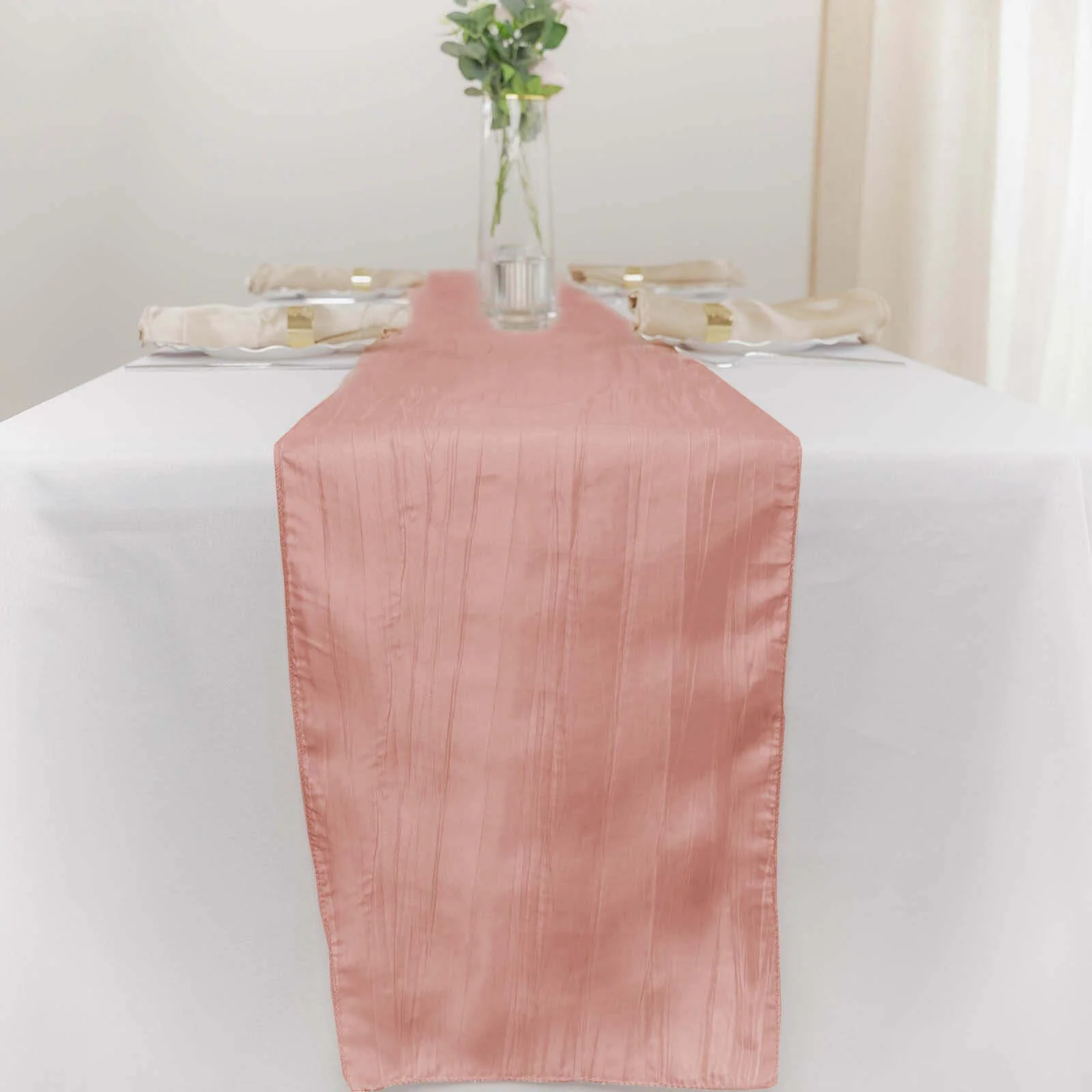 Taffeta Table Runner 12"x108" Dusty Rose - Accordion Crinkle Table Linen - Image 4