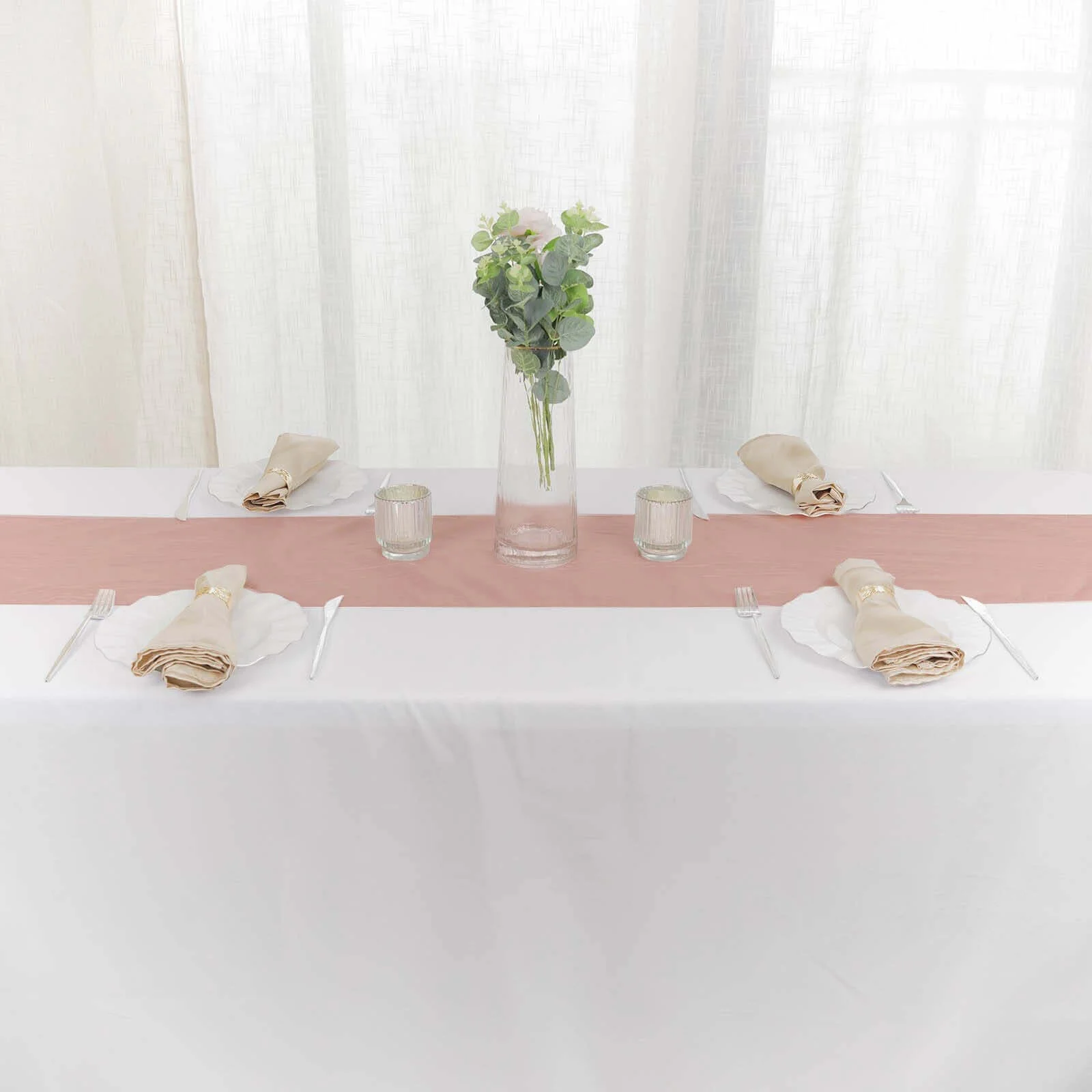 Taffeta Table Runner 12"x108" Dusty Rose - Accordion Crinkle Table Linen - Image 5