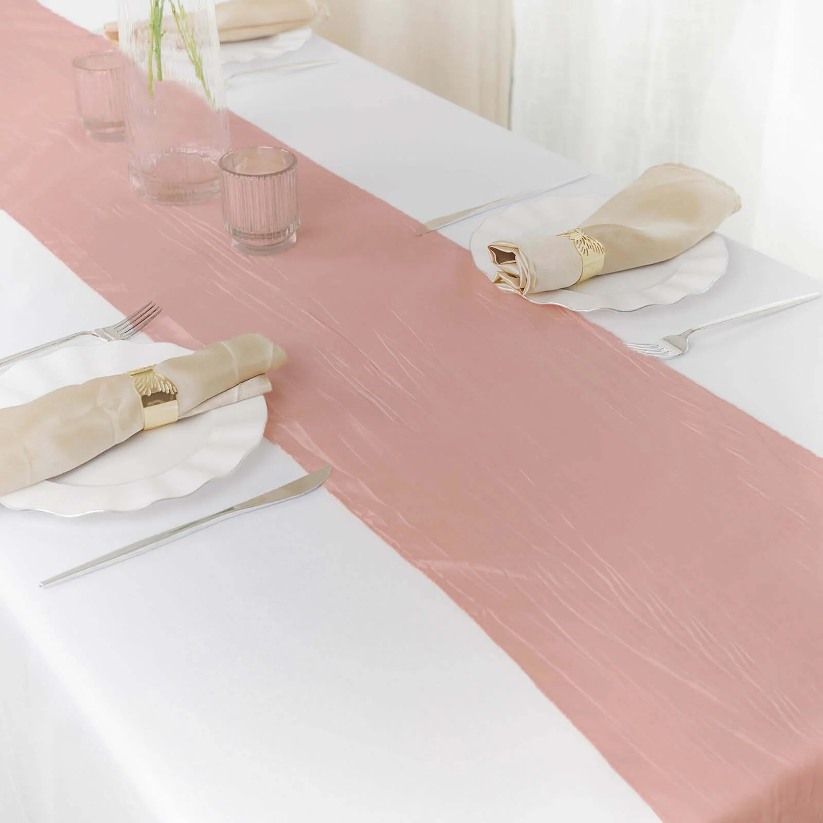 Taffeta Table Runner 12"x108" Dusty Rose - Accordion Crinkle Table Linen - Image 6