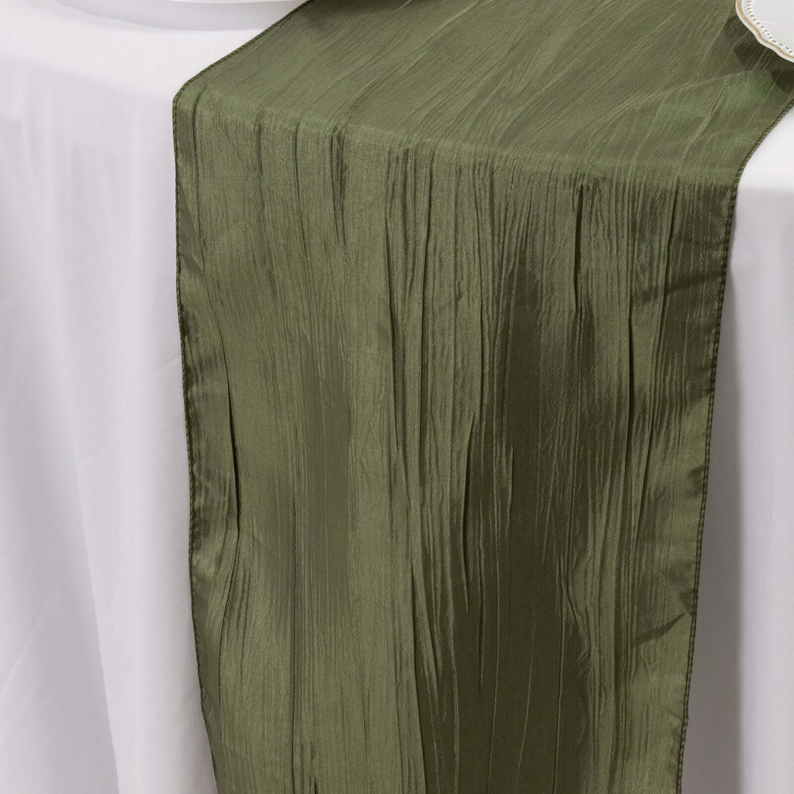 Taffeta Table Runner 12"x108" Dusty Sage Green - Accordion Crinkle Table Linen - Image 10