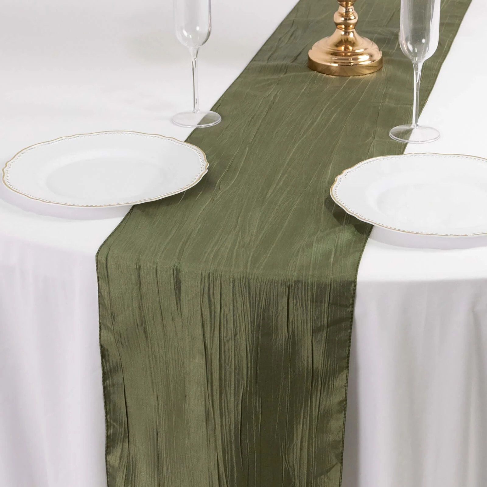 Taffeta Table Runner 12"x108" Dusty Sage Green - Accordion Crinkle Table Linen - Image 16