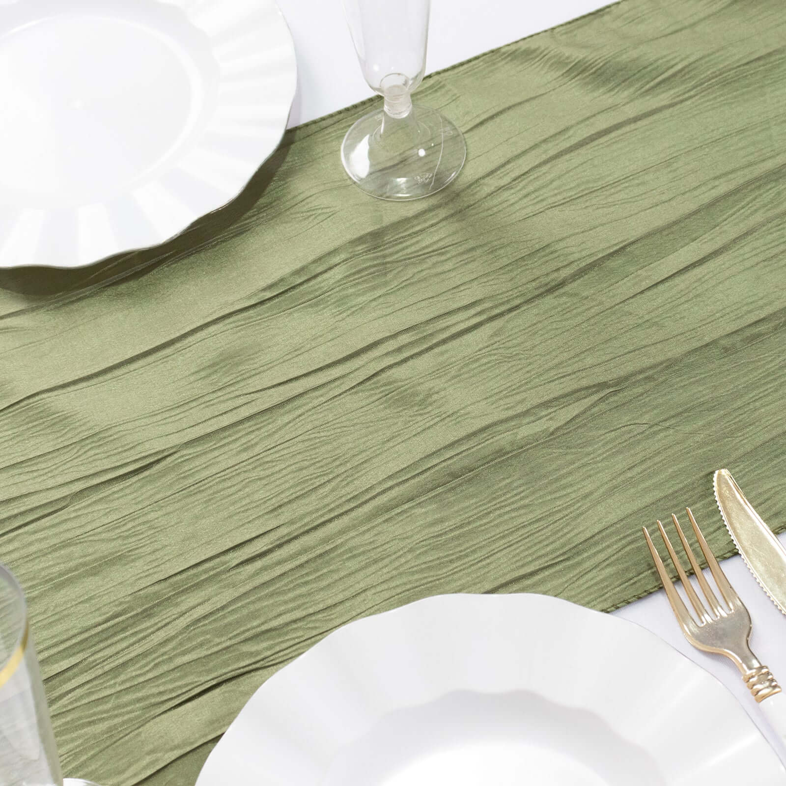 Taffeta Table Runner 12"x108" Dusty Sage Green - Accordion Crinkle Table Linen - Image 9